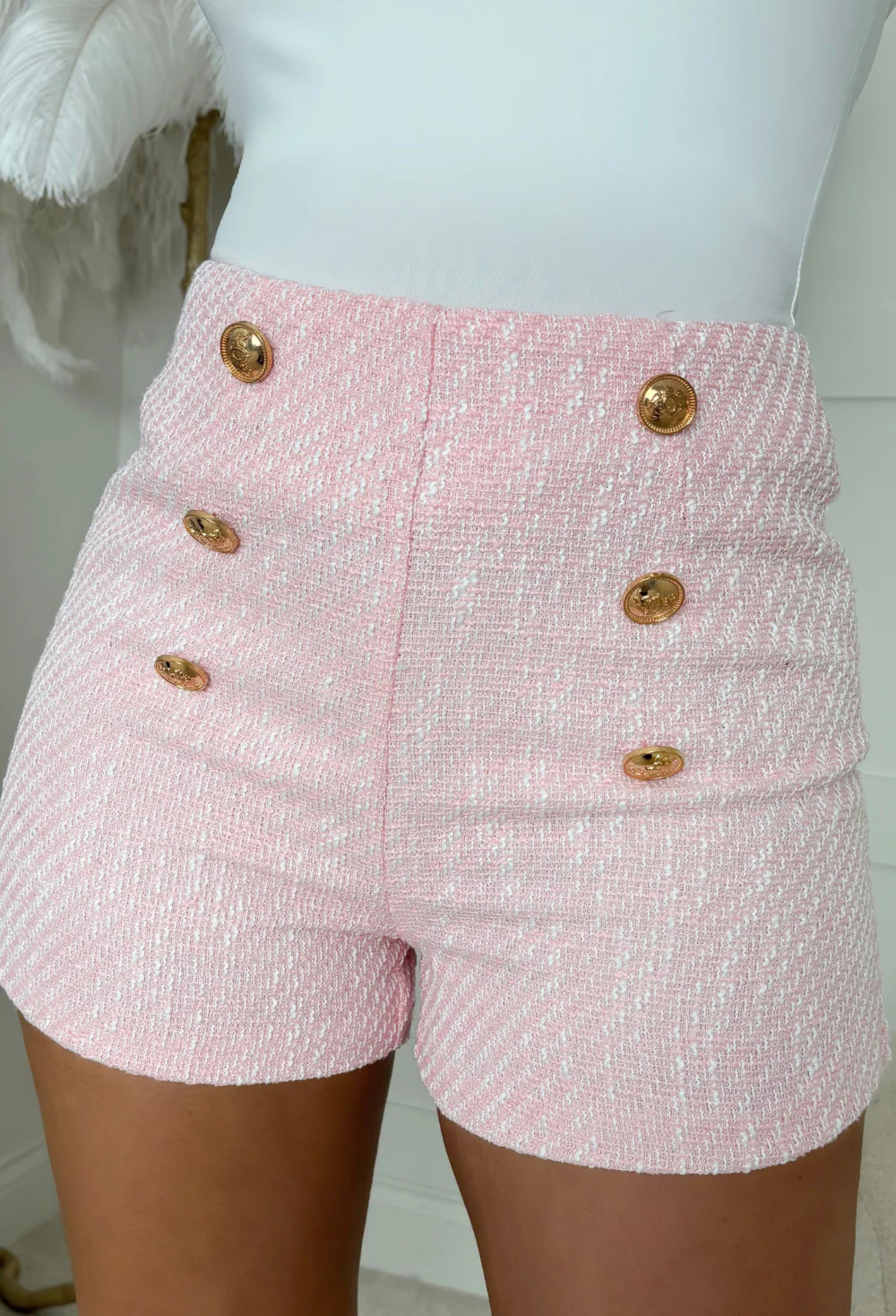 Coco Fever Pink Tweed Button Front Shorts - Image 4