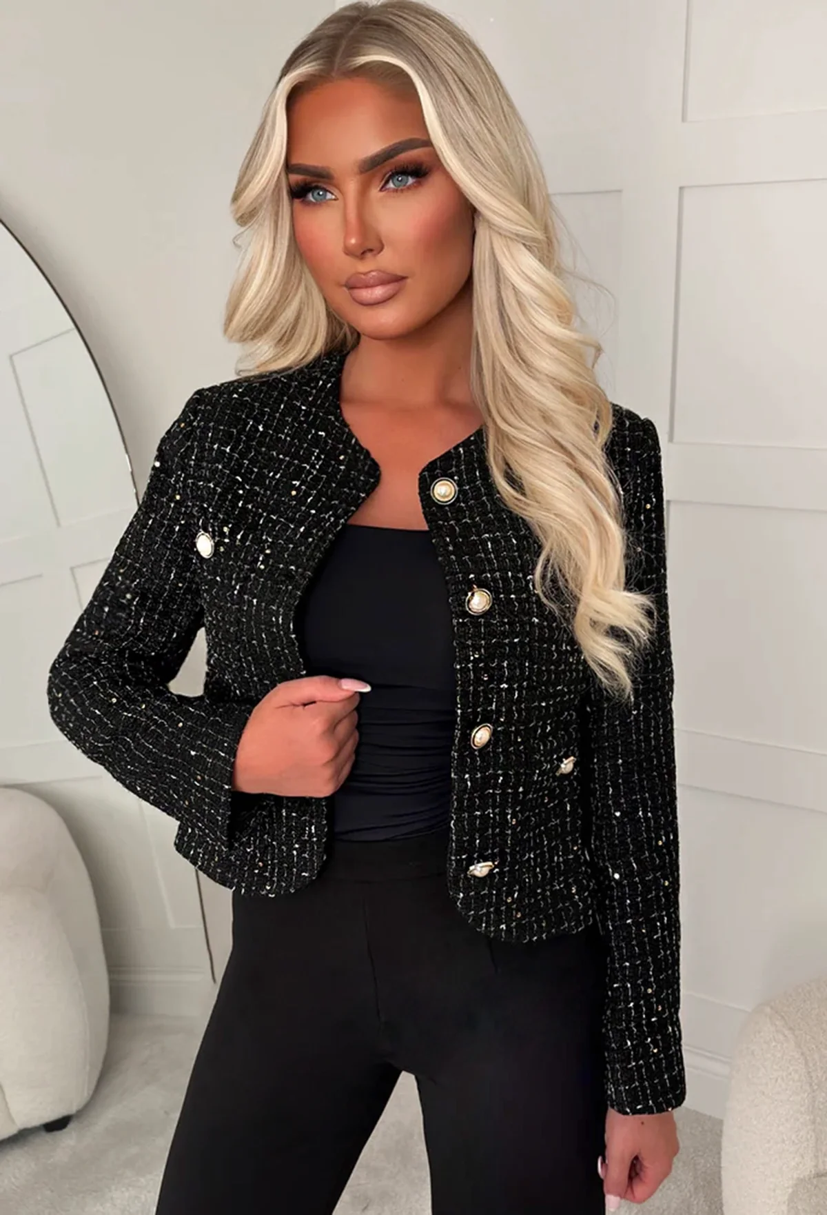 Coco Icon Black Tweed Gold Button Jacket