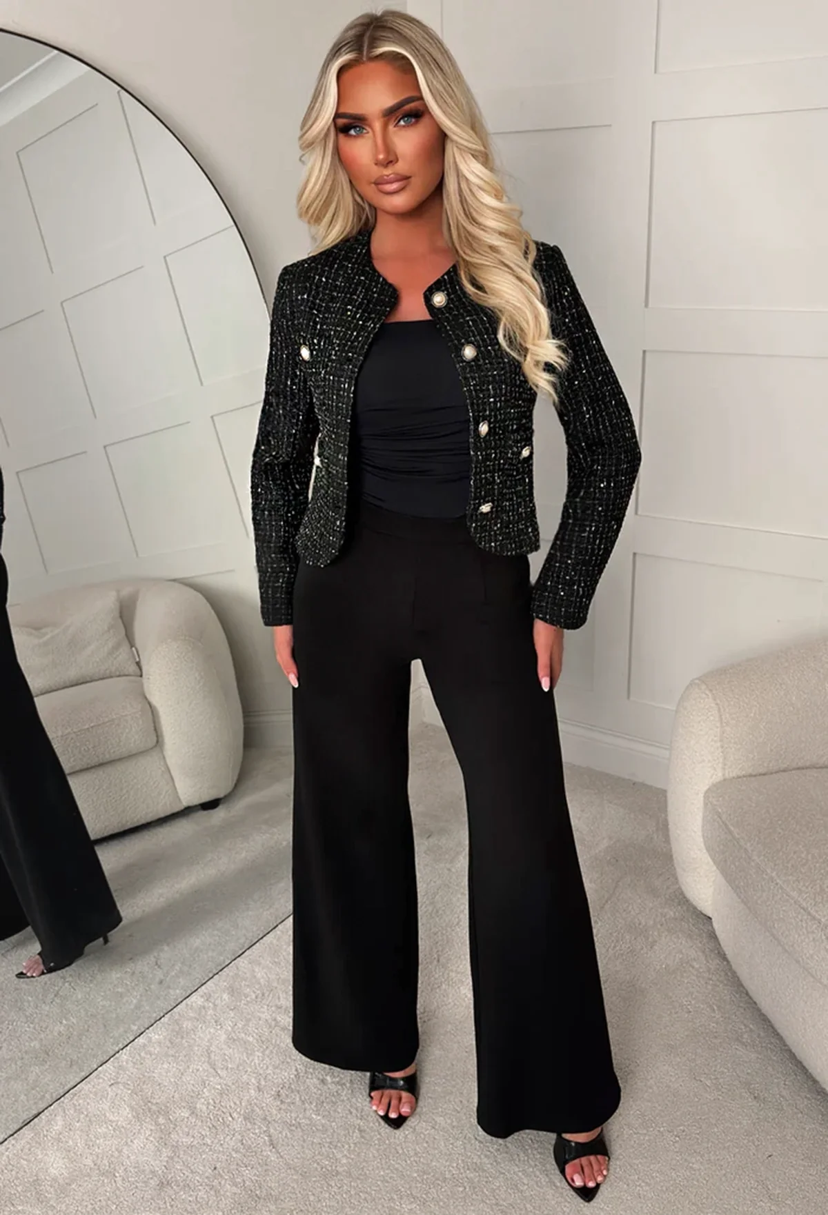 Coco Icon Black Tweed Gold Button Jacket - Image 3