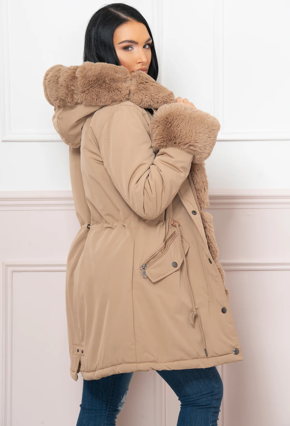 Cocoa Kisses Tan Fur Trim Parka Coat - Image 2