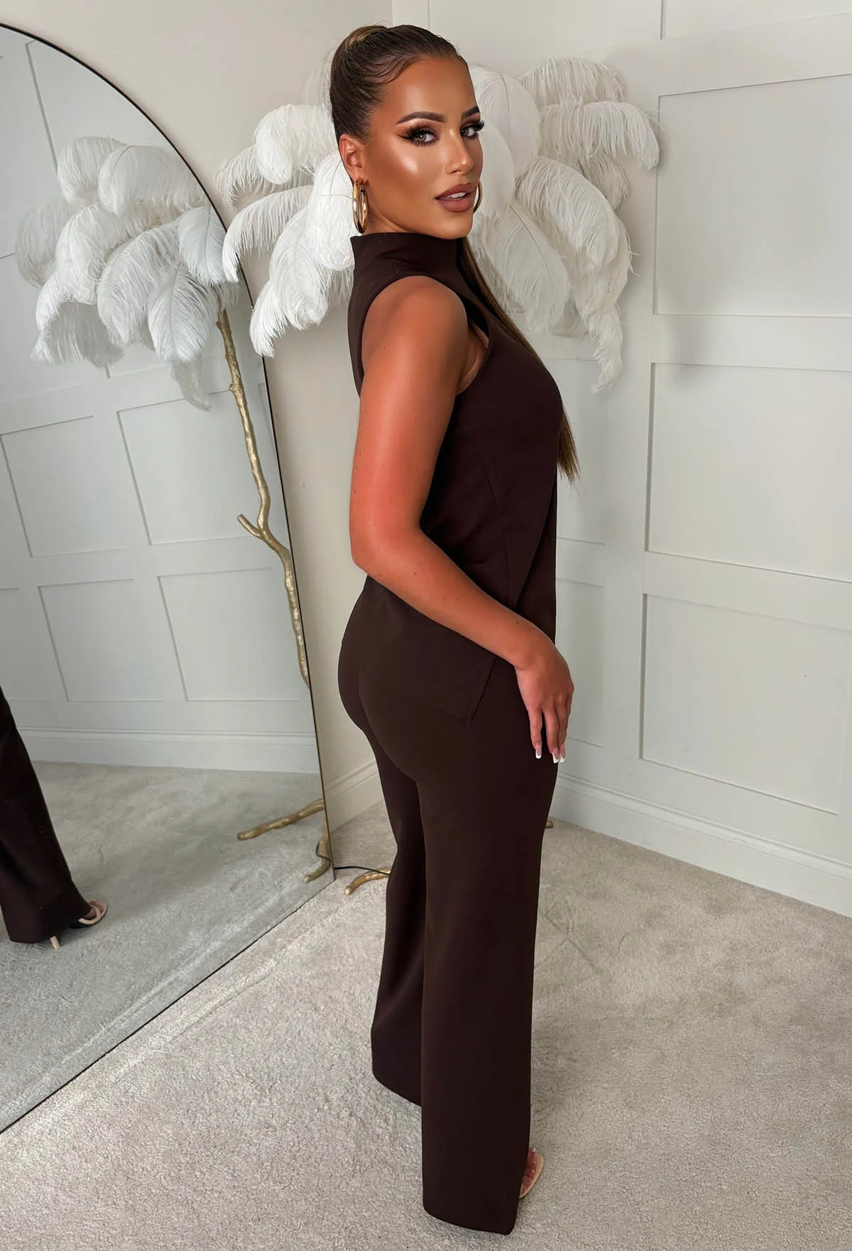 Comfy Aesthetic Chocolate Brown Top & Trouser Co-Ord Set - Image 2
