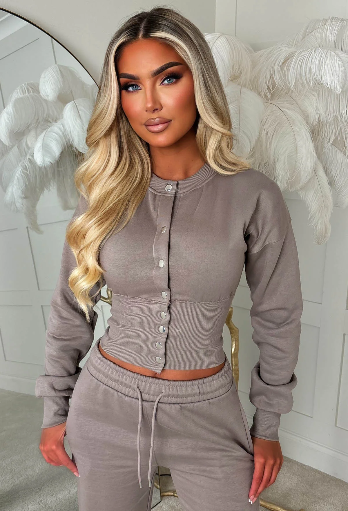 Comfy Collective Mocha Button Down Lounge Co-Ord Set - Image 3