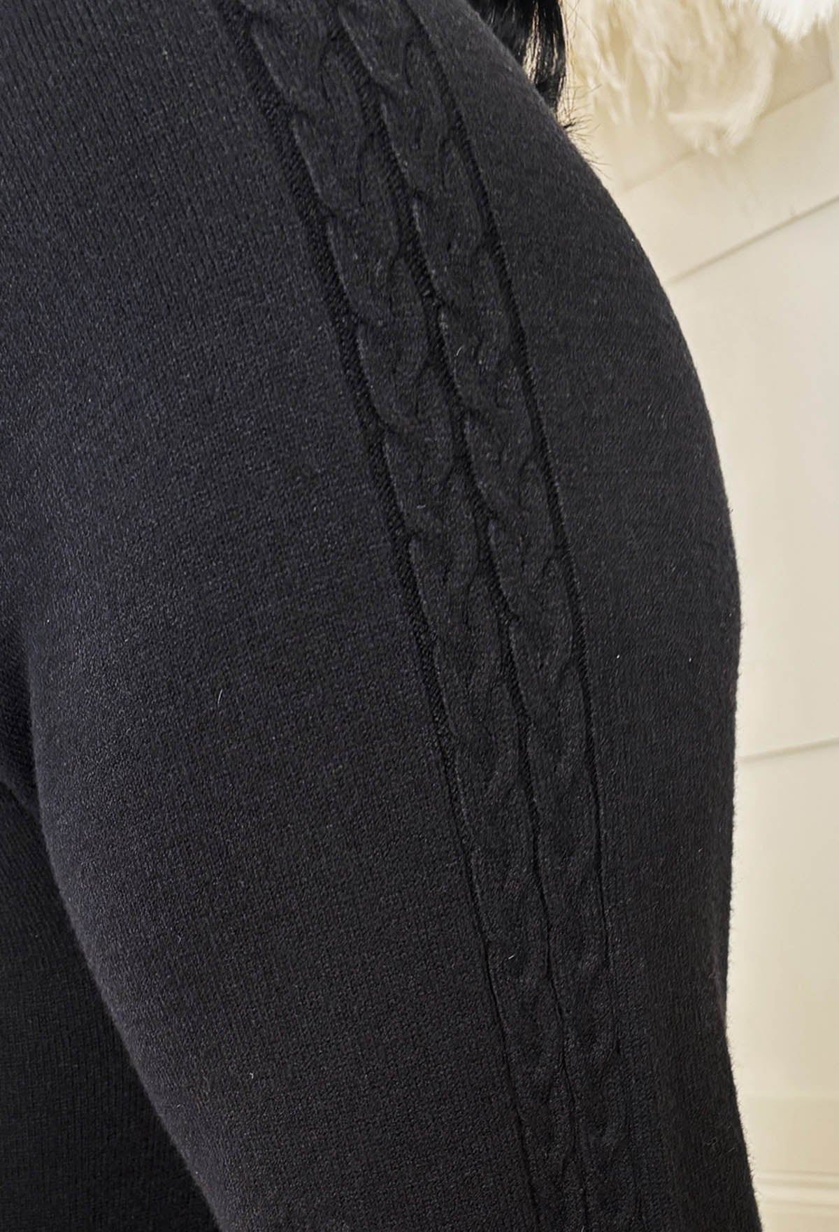 Comfy Couture Black Braided Detail Drawstring Knitted Trousers - Image 2
