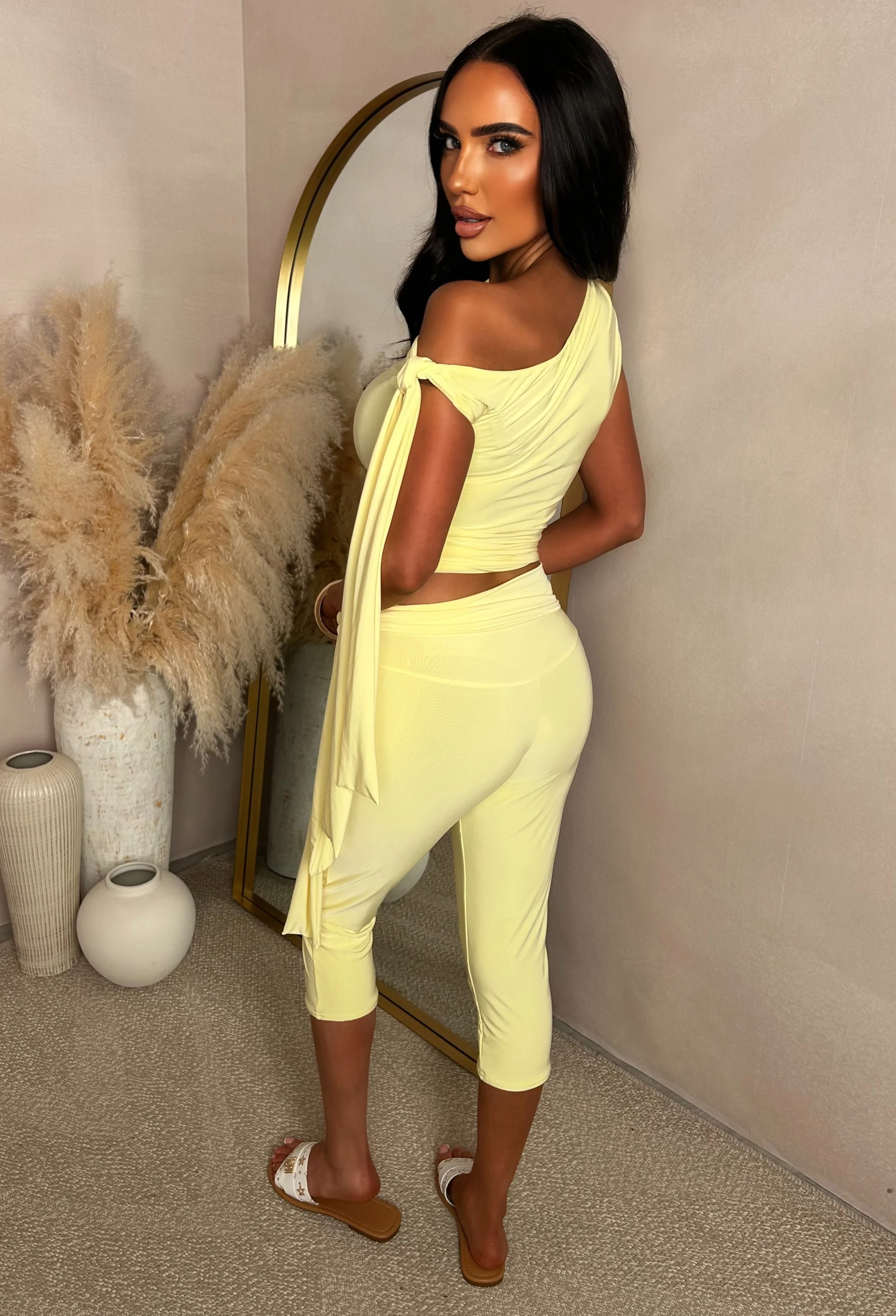 Cool Forever Lemon Tie Detail Top & Capri Trouser Co-Ord Set - Image 2