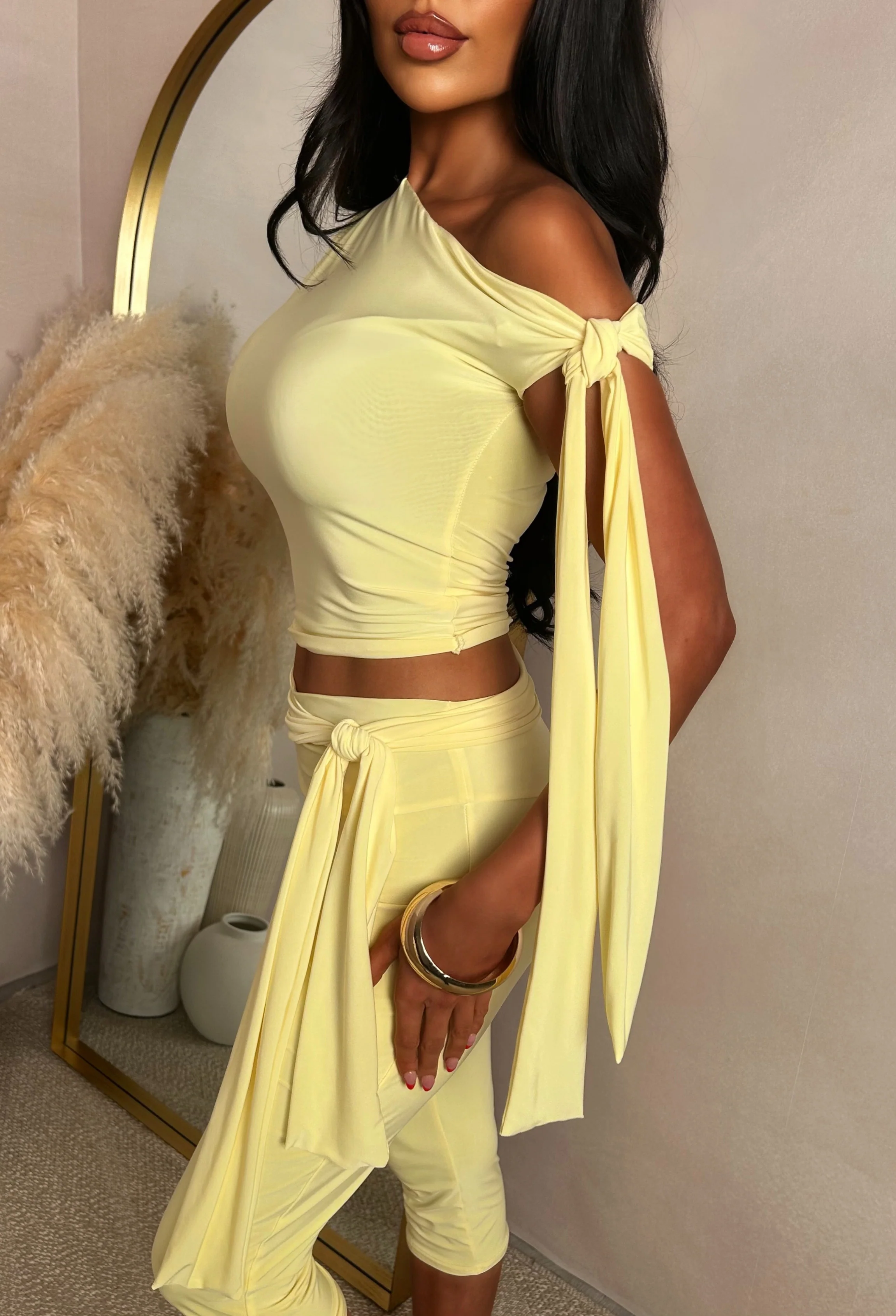Cool Forever Lemon Tie Detail Top & Capri Trouser Co-Ord Set - Image 4