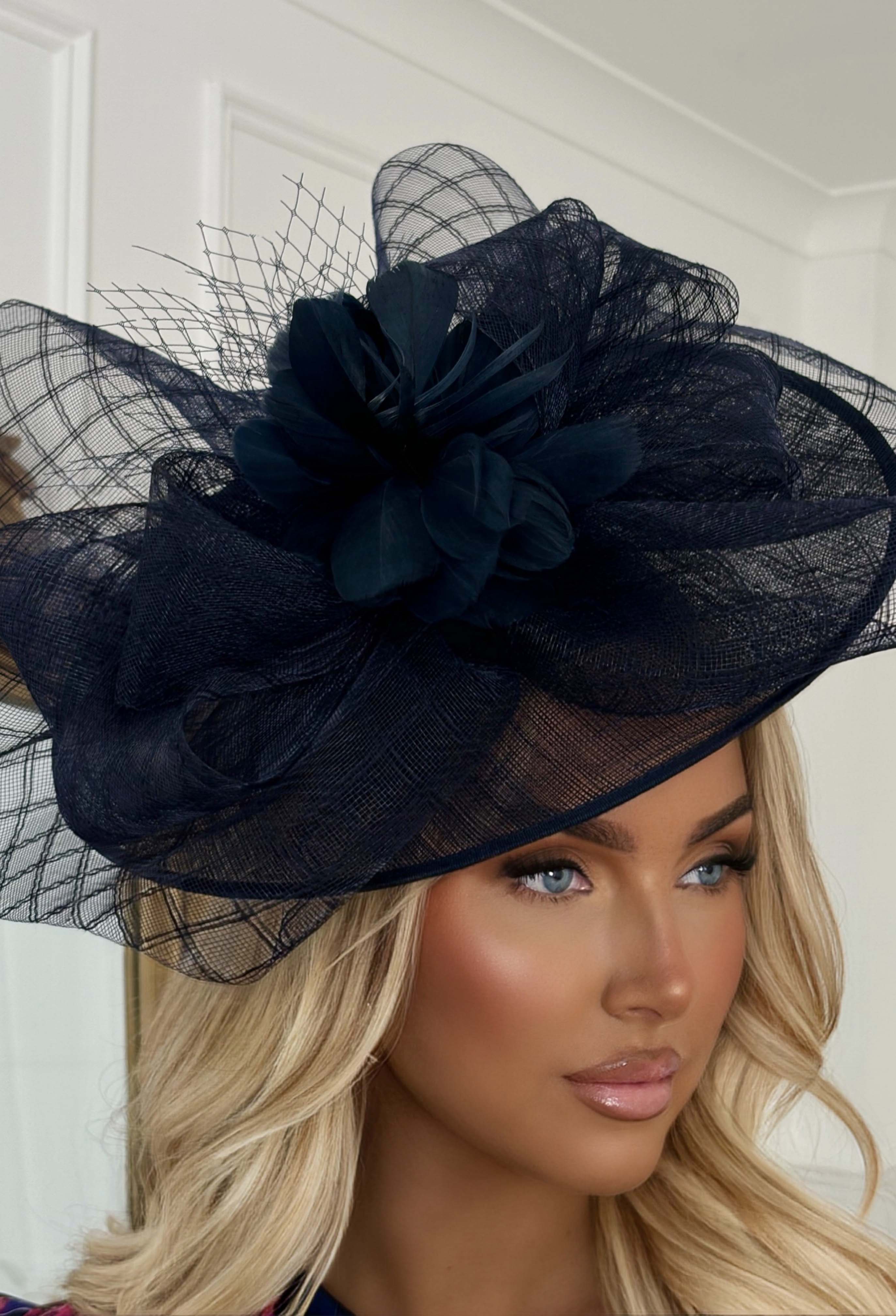 Cosmo Chic Navy Floral Bow Detail Fascinator - Image 2