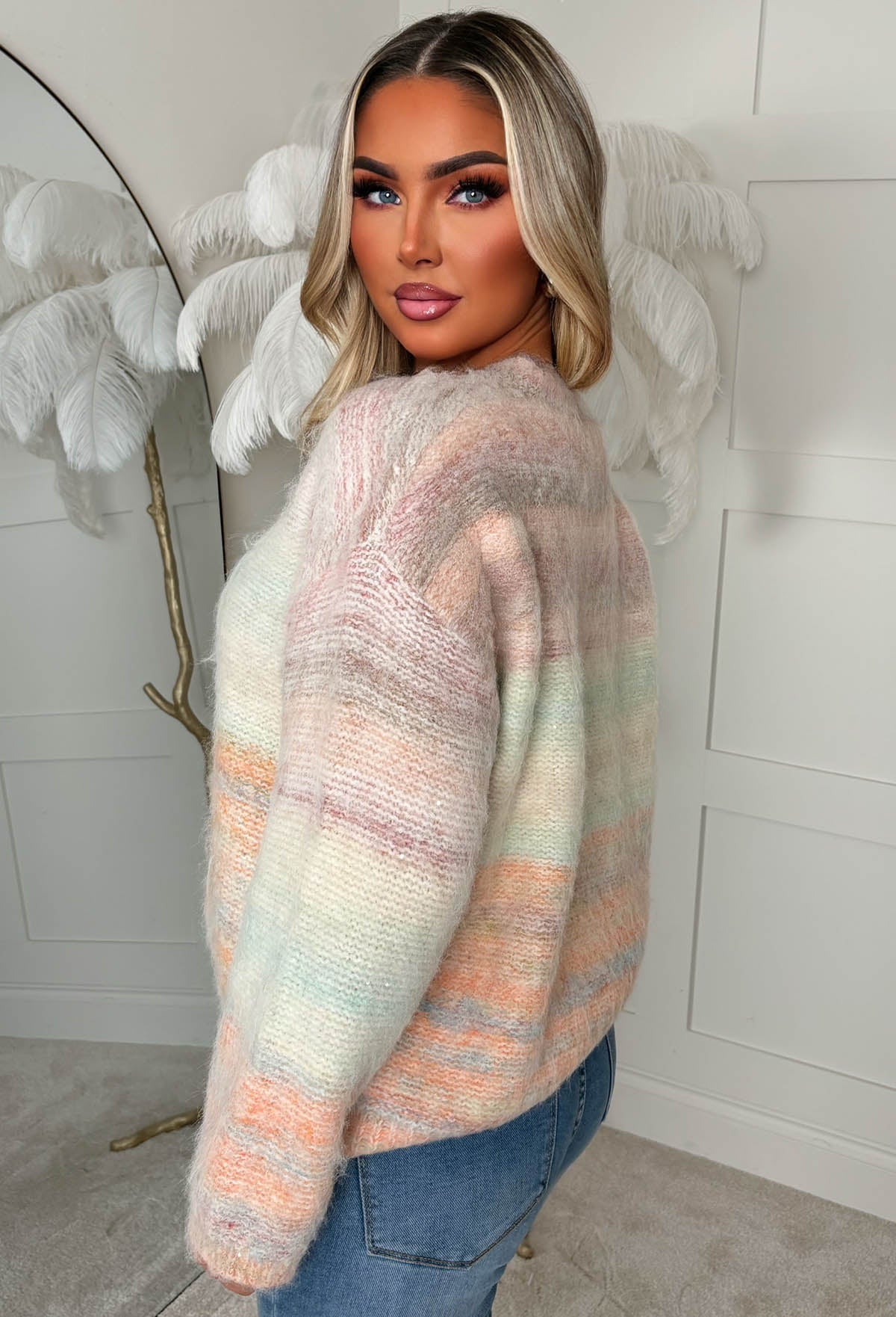 Cosy Days Orange Wide Neck Stripe Jumper - Image 2