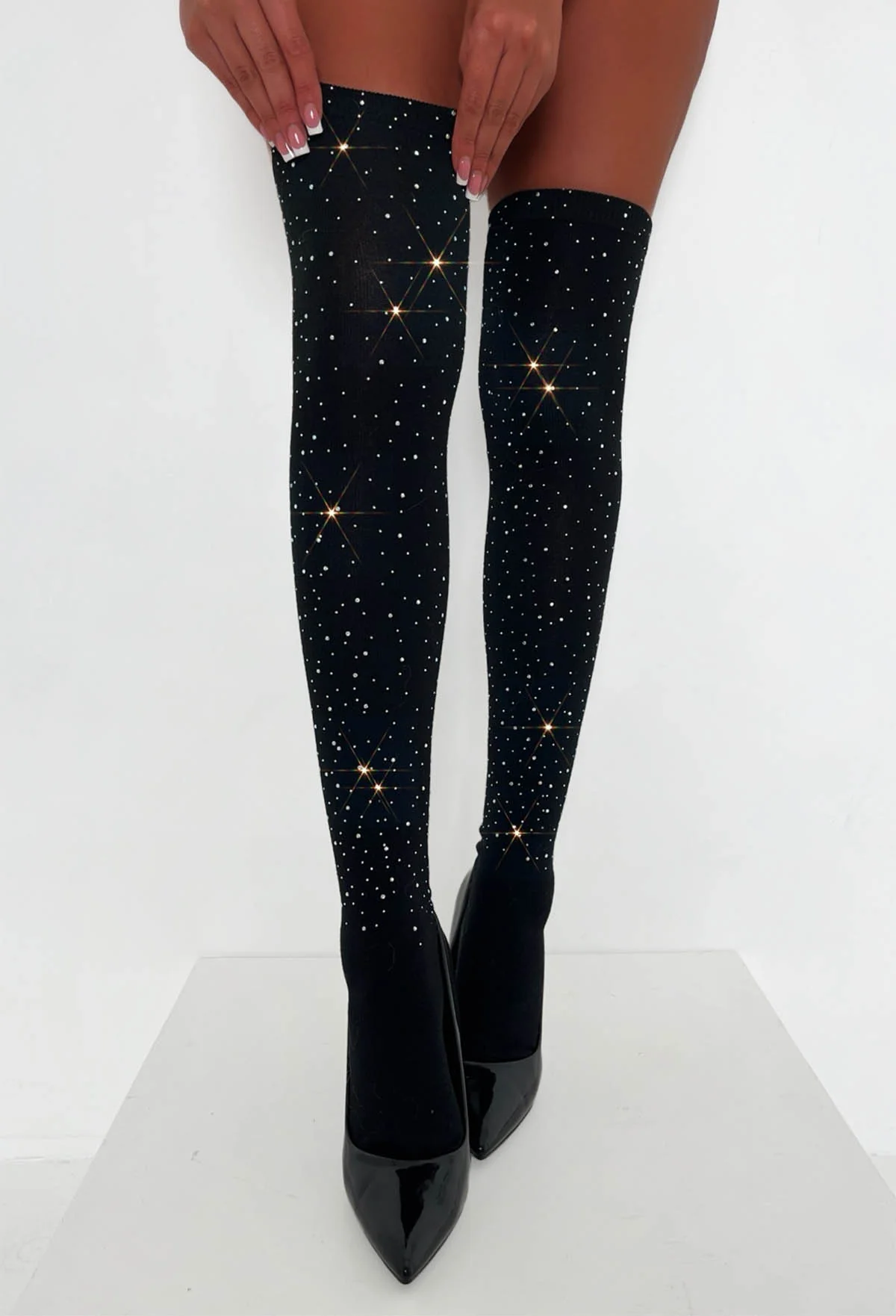 Cosy Glam Black Hot Fix Knee High Socks - Image 2