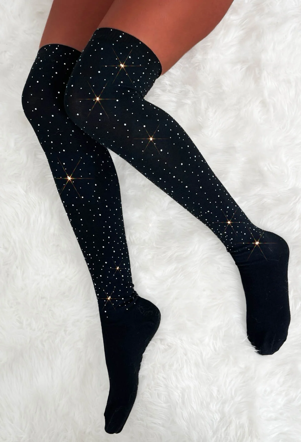 Cosy Glam Black Hot Fix Knee High Socks - Image 3