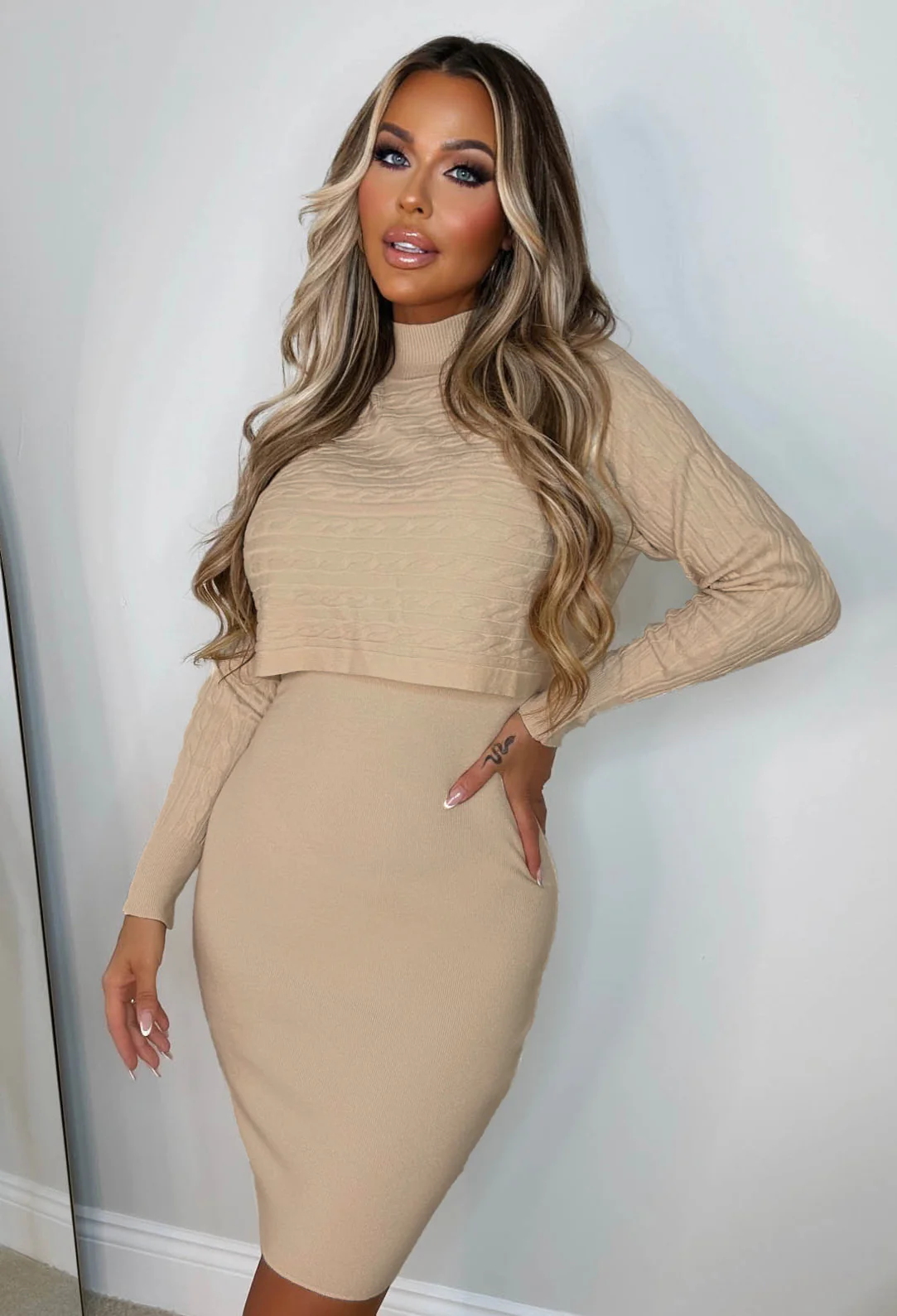 Cosy In Cable Cream Ultra Soft Knitted 2-IN-1 Jumper And Midi Dress - Image 5