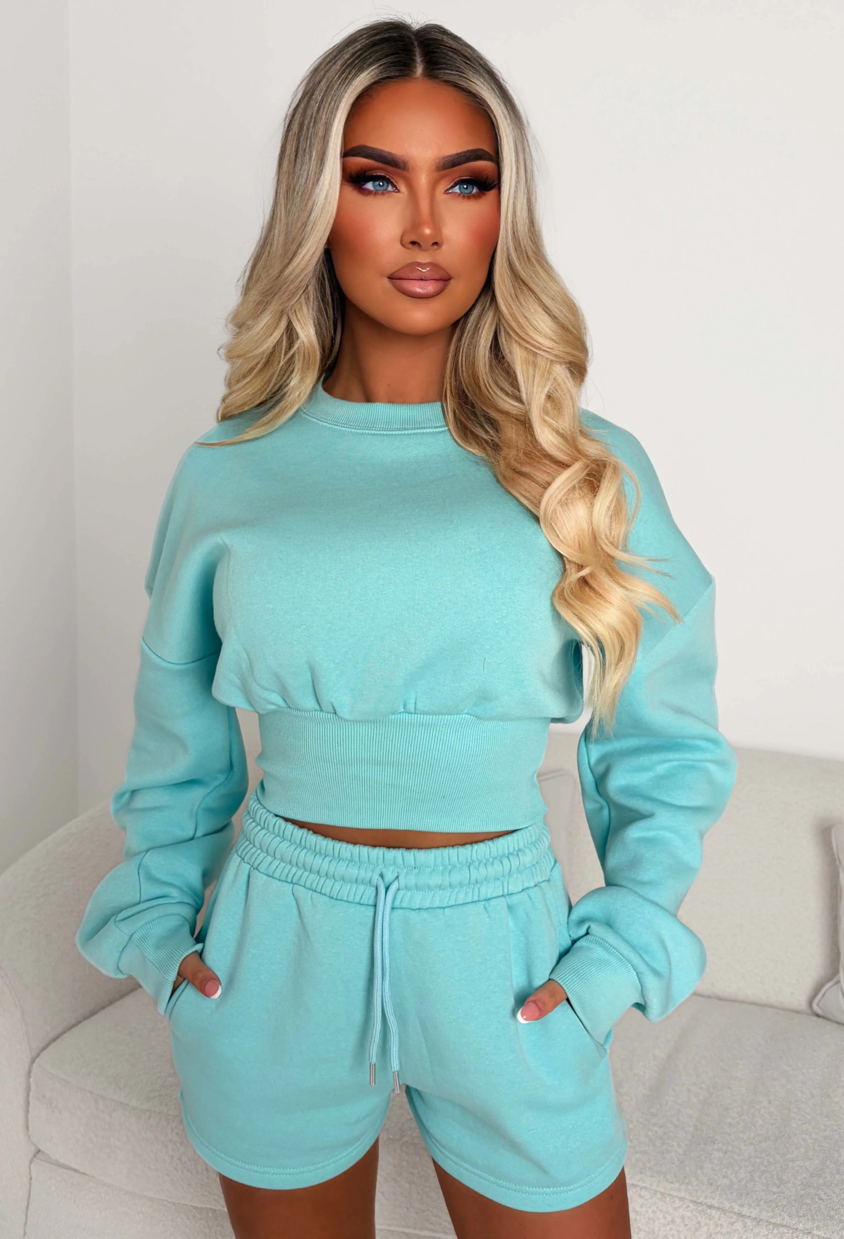 Cosy Love Mint Sweatshirt And Shorts Lounge Co-ord