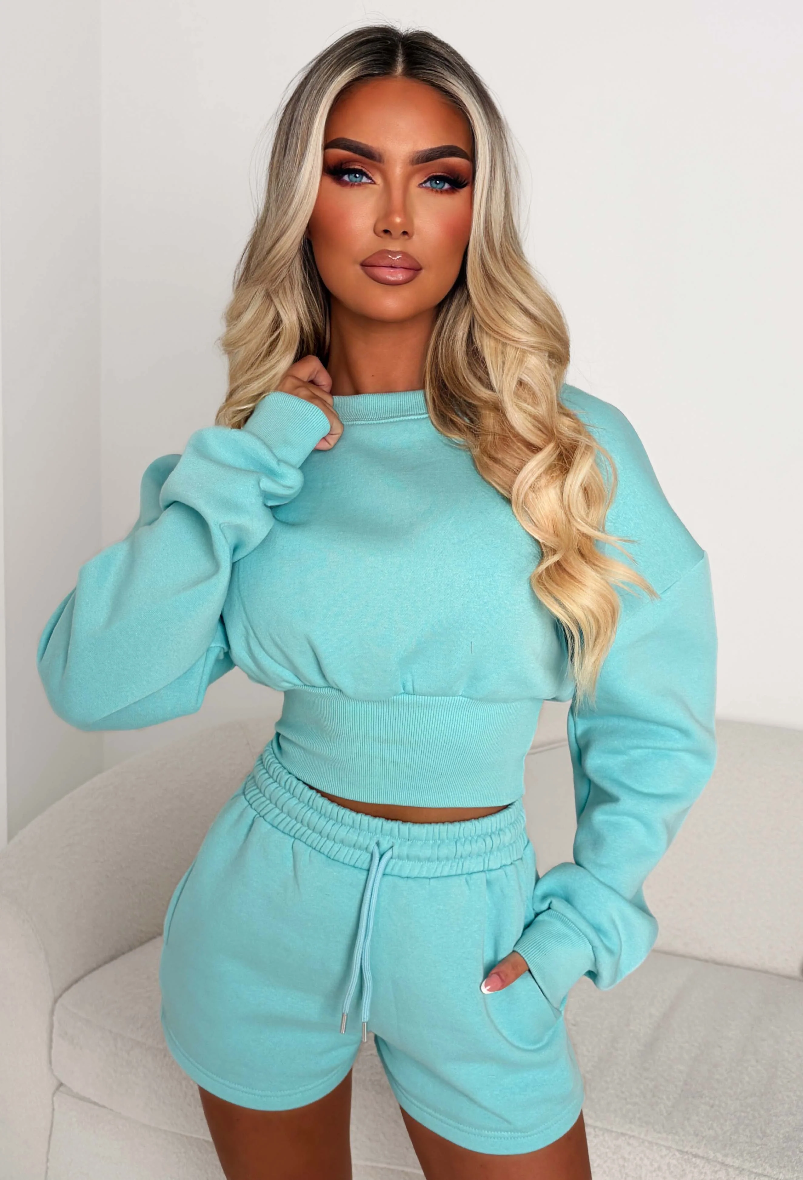 Cosy Love Mint Sweatshirt And Shorts Lounge Co-ord - Image 3