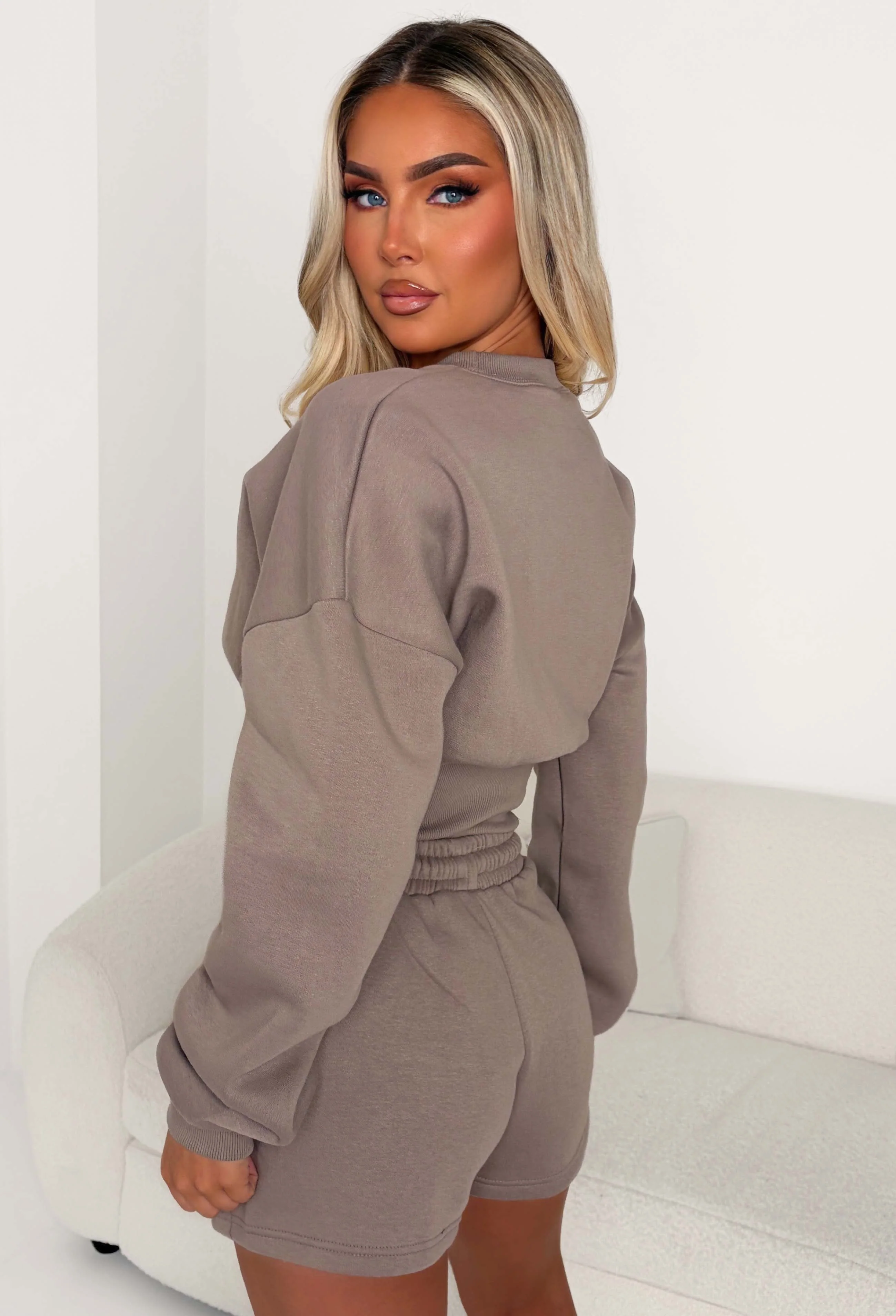 Cosy Love Mocha Sweatshirt And Shorts Lounge Co-ord - Image 3
