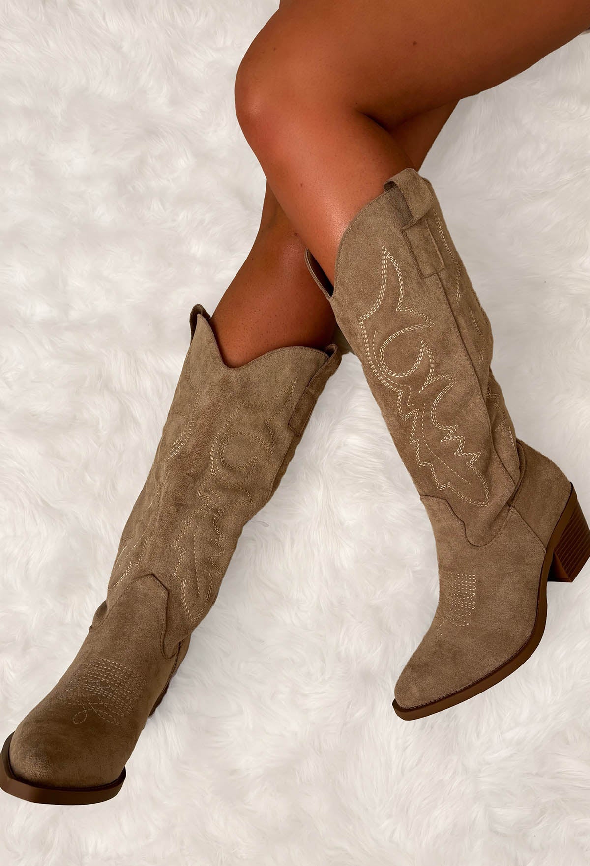 Cowboy Chic Taupe Embroidered Western Mid Calf Boots - Image 4