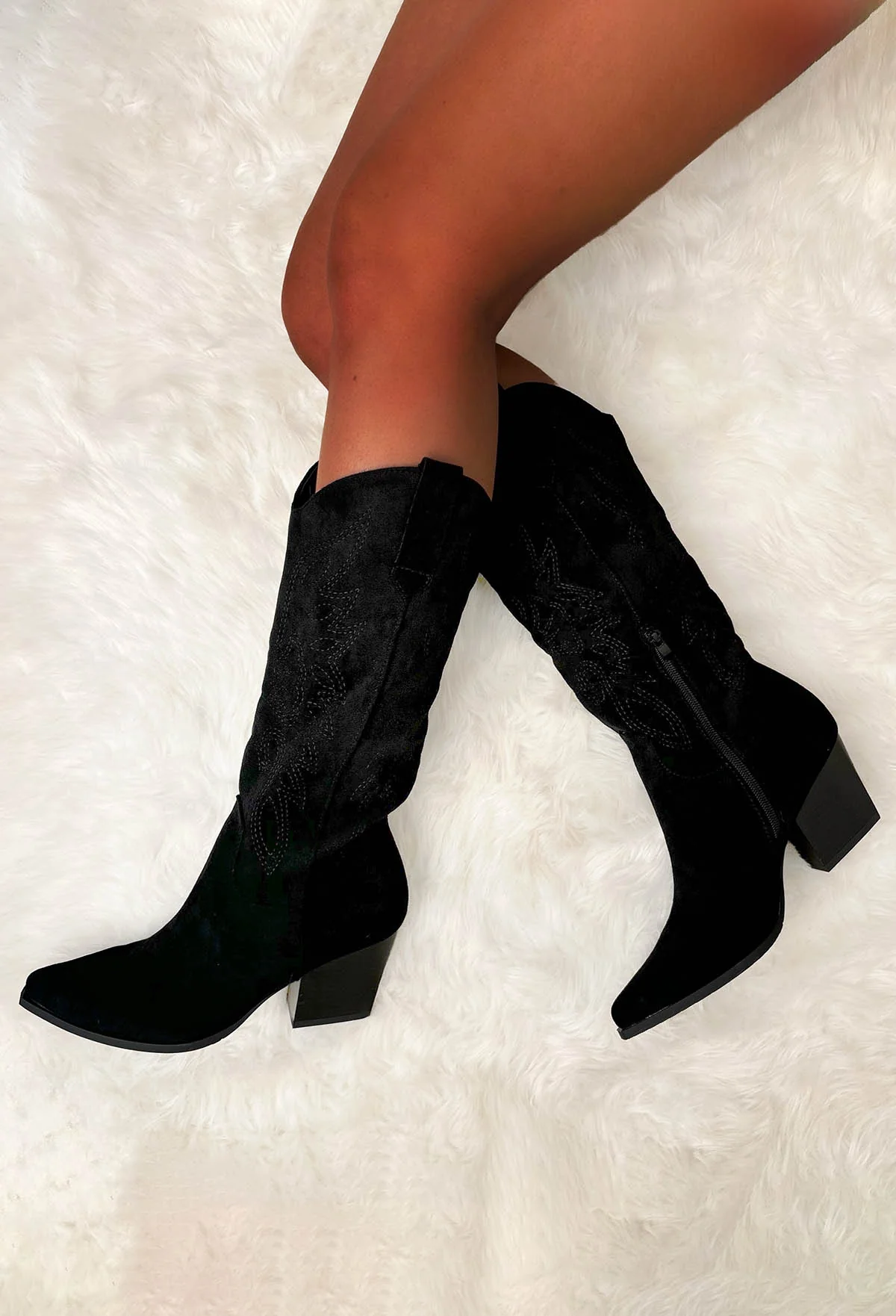 Cowboy Kicks Black Embroidered Western Mid Calf Boots - Image 2