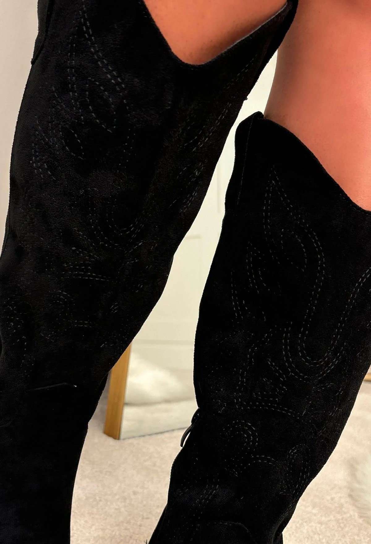 Cowboy Kicks Black Embroidered Western Mid Calf Boots - Image 3