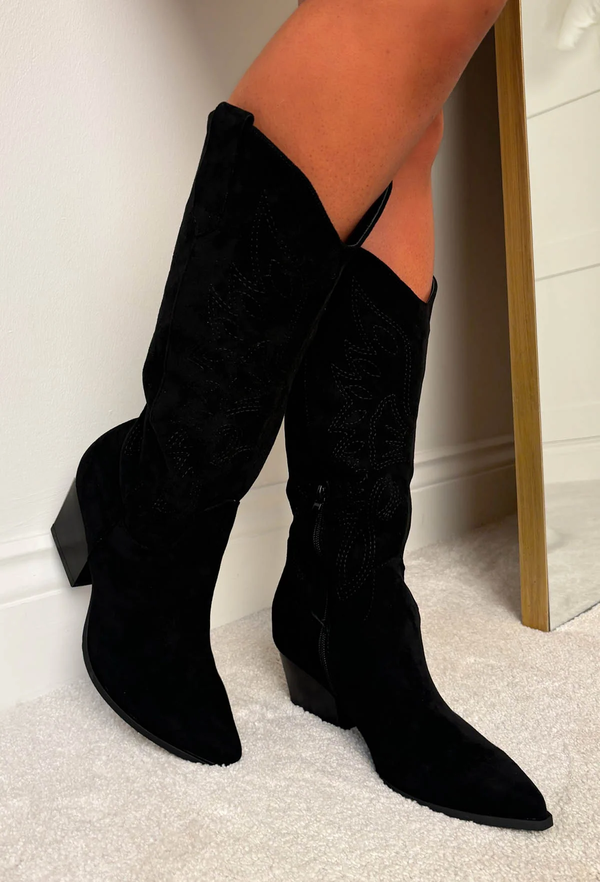 Cowboy Kicks Black Embroidered Western Mid Calf Boots - Image 5