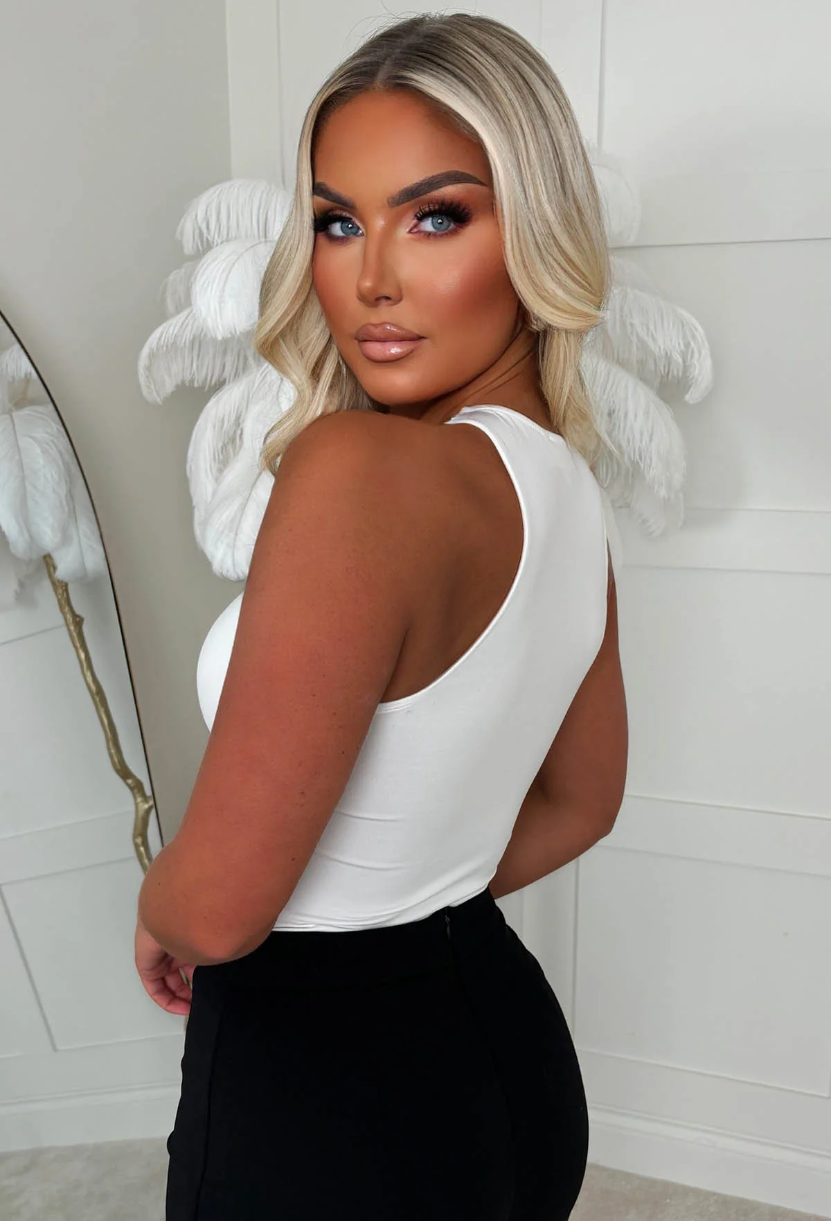 Cute Girl White Bow Stretch Top - Image 3