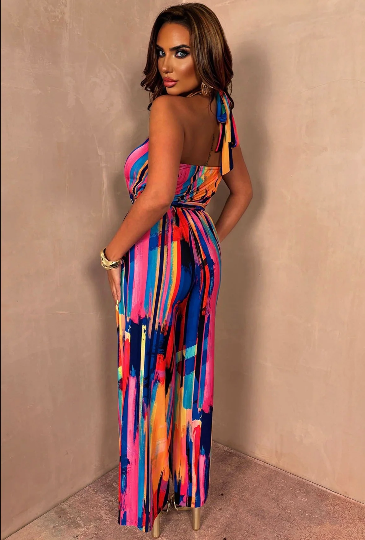 Date With Destiny Multi Printed Keyhole Halterneck Jumpsuit With Tie - Image 2