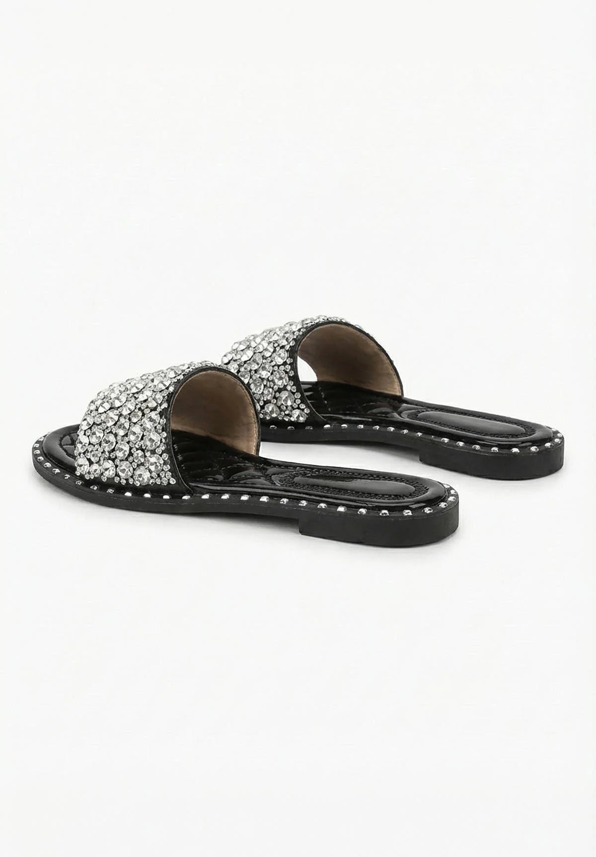 Dazzle Dream Black Diamante Flat Sandals - Image 3