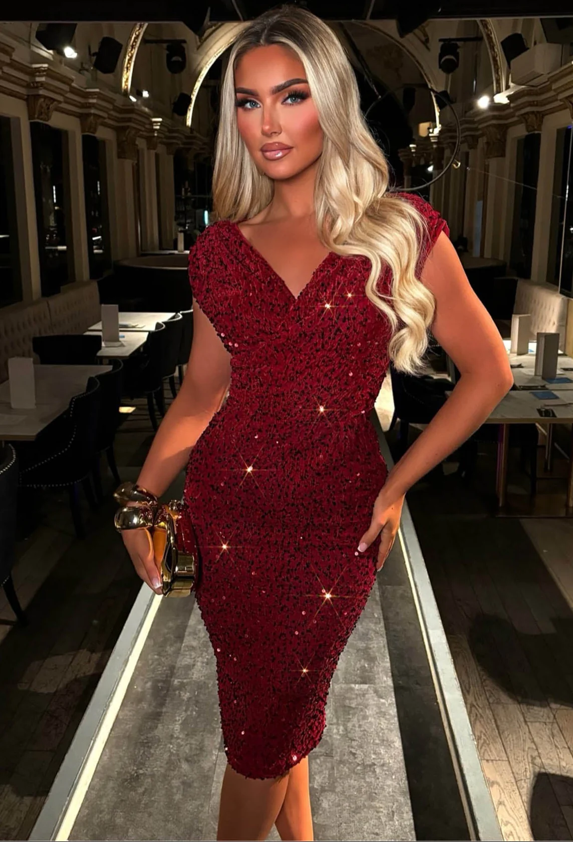 Dazzling Darling Wine Sleeveless Sequin Midi Dress - Image 2