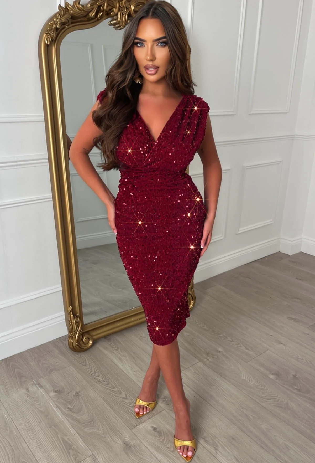 Dazzling Darling Wine Sleeveless Sequin Midi Dress - Image 4