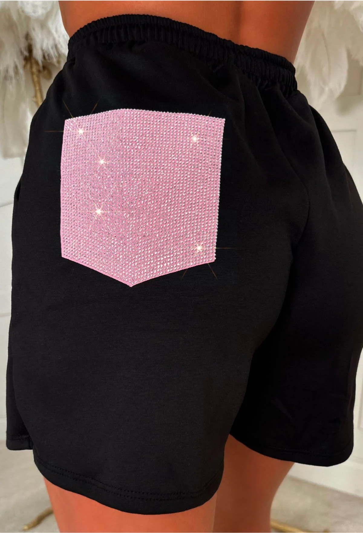 Dazzling Dreams Black Hot Fix Pocket Shorts Lounge Co-Ord Set - Image 3