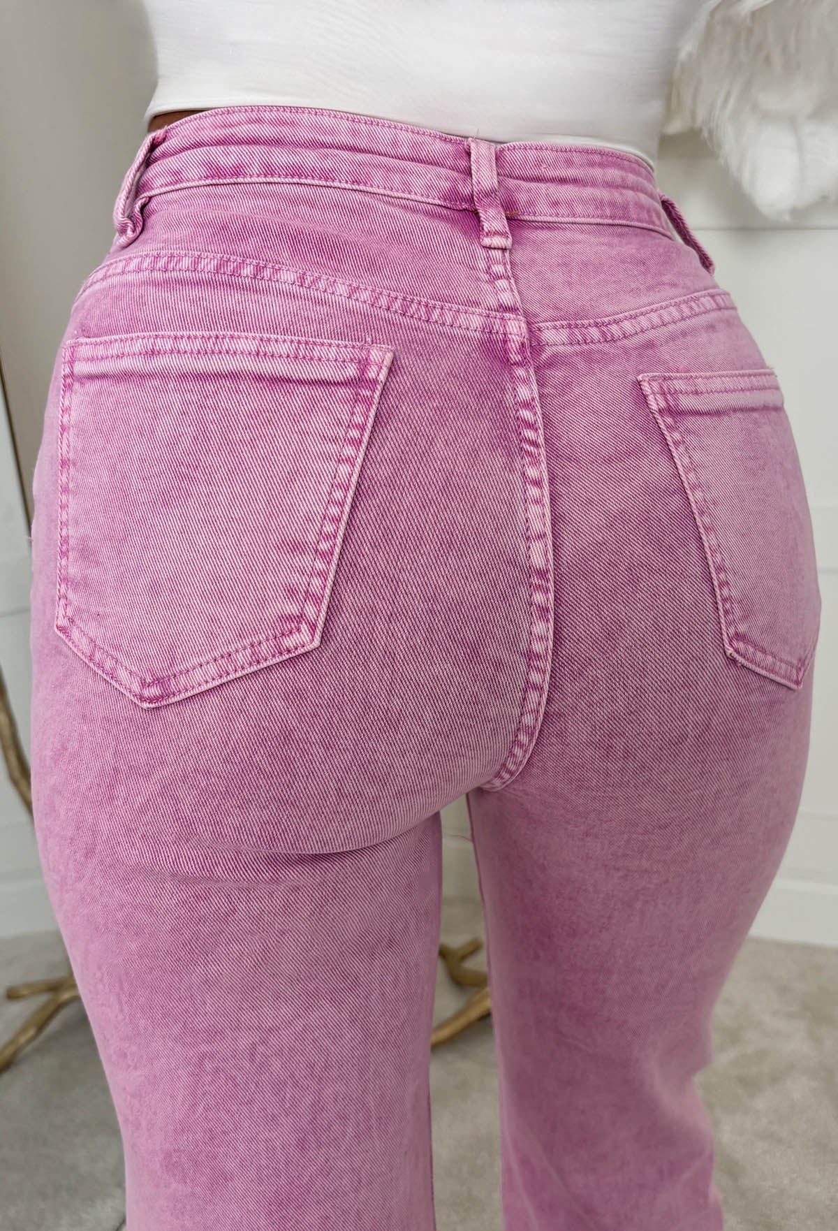 Denim Design Magenta Stretch Wide Leg Washed Jeans - Image 3