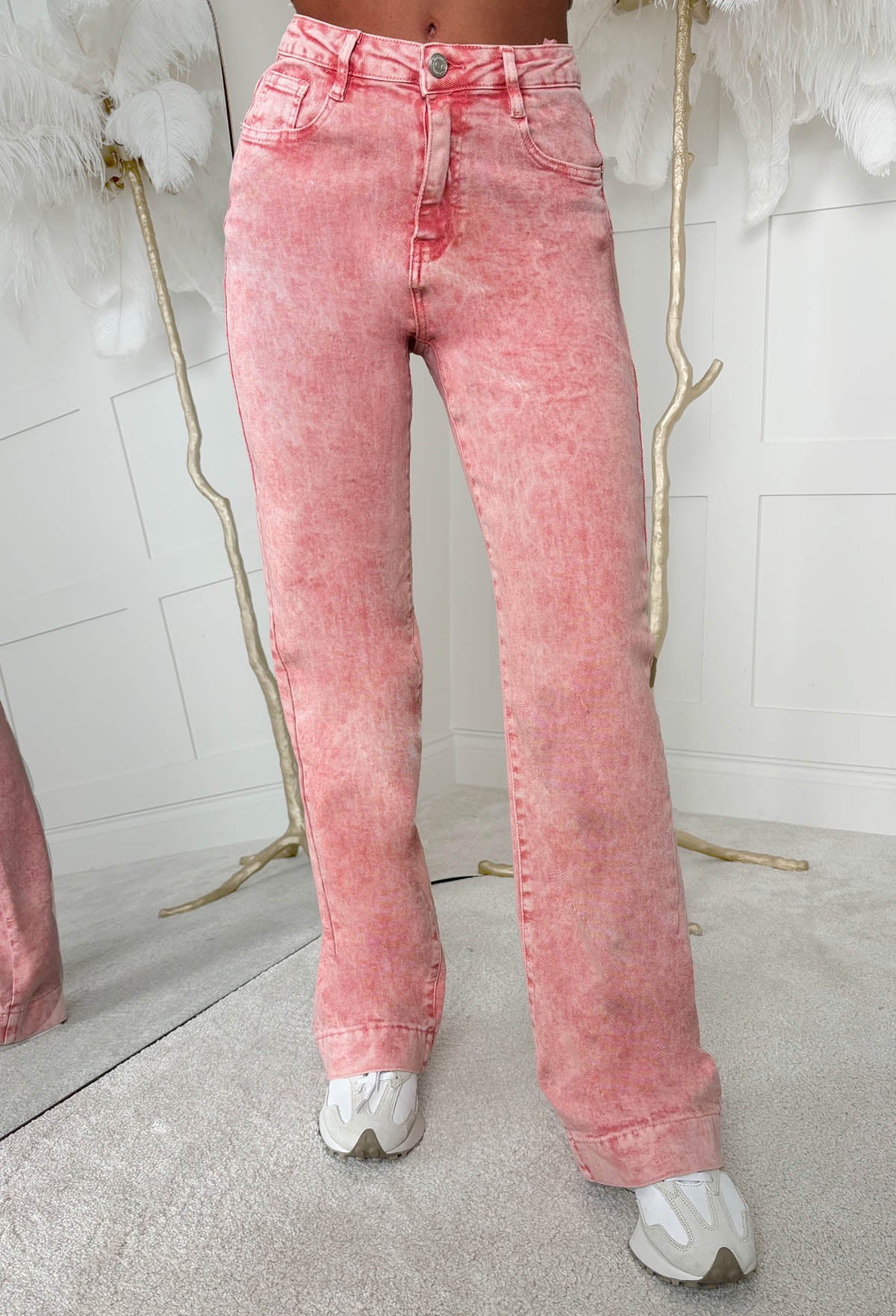 Denim Design Pink Stretch Wide Leg Washed Jeans - Image 4