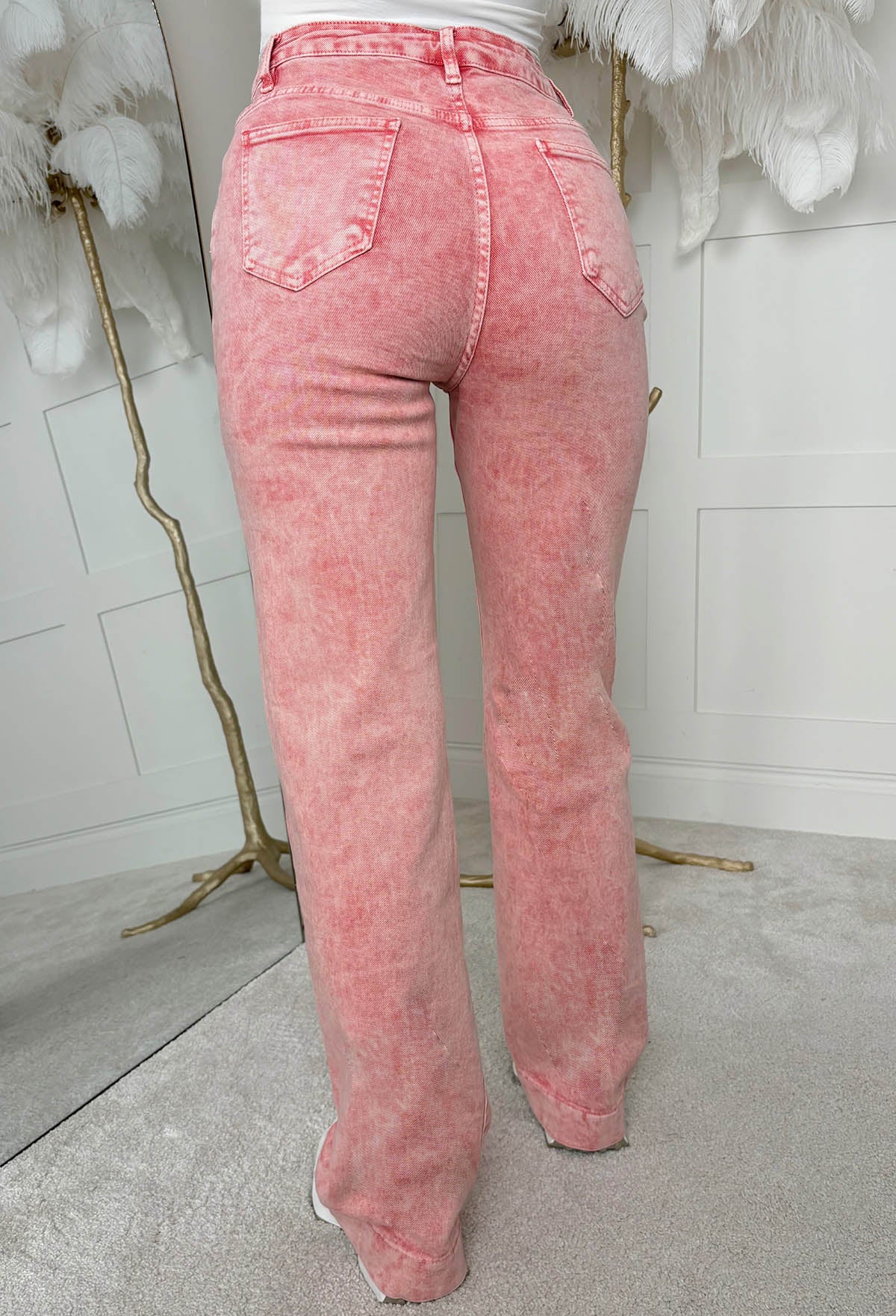 Denim Design Pink Stretch Wide Leg Washed Jeans - Image 5