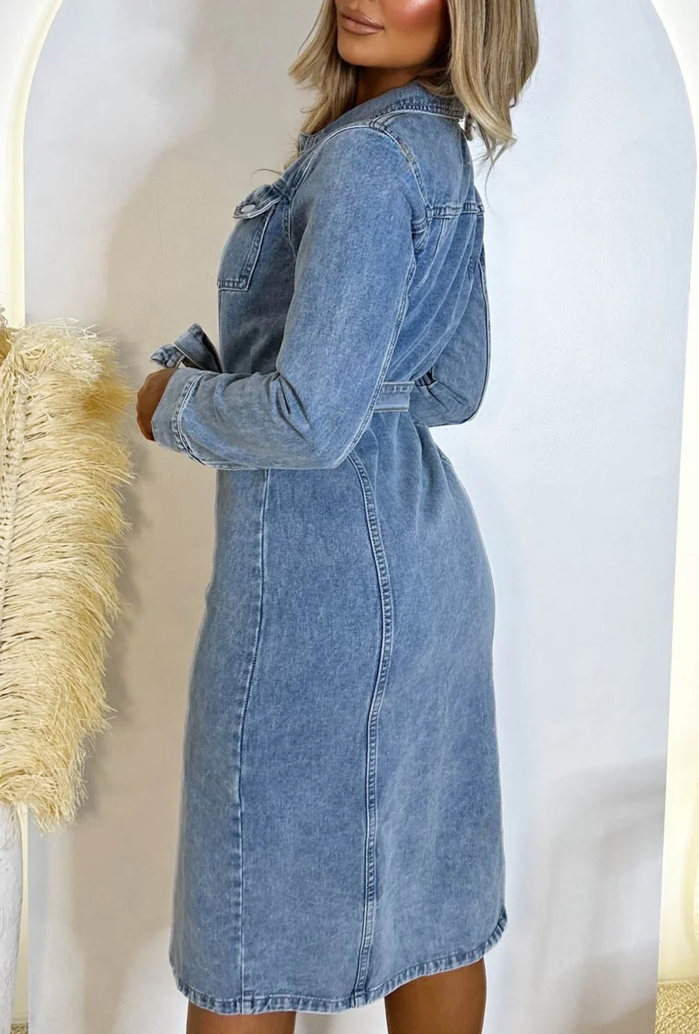 Denim Envy Blue Belted Button Up Long Sleeve Denim Midi Dress - Image 2