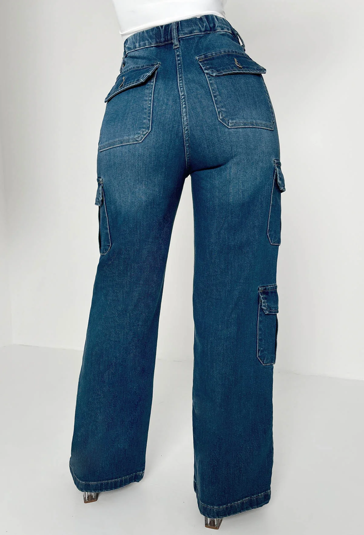 Denim Revolution Dark Wash Cargo Denim Wide Leg Jeans - Image 7