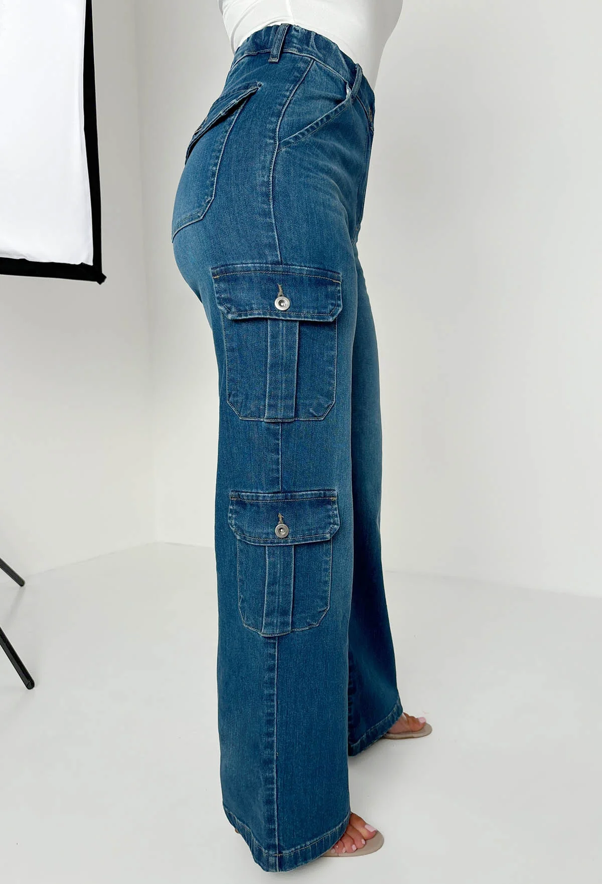 Denim Revolution Dark Wash Cargo Denim Wide Leg Jeans - Image 8