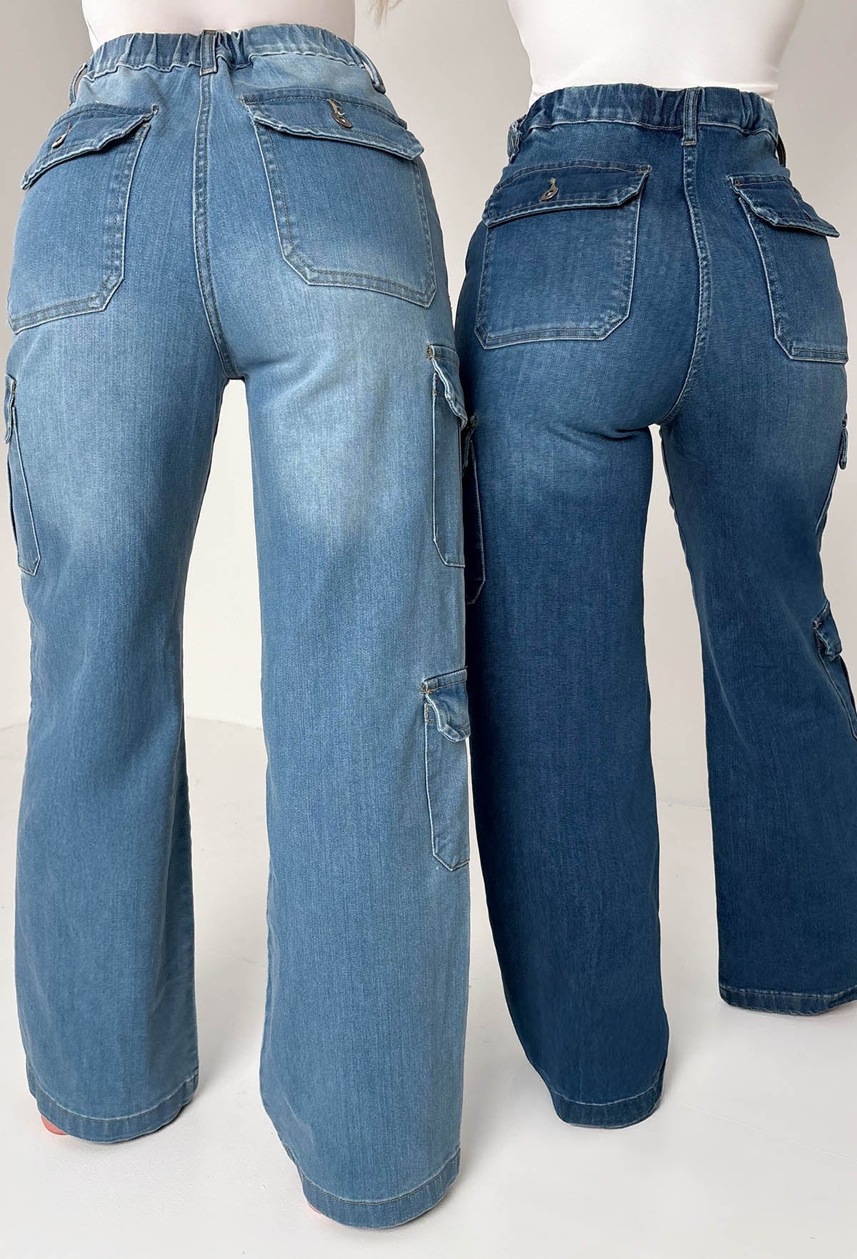 Denim Revolution Dark Wash Cargo Denim Wide Leg Jeans - Image 9