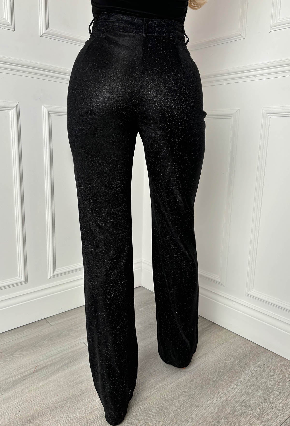 Divine Diva Black Lurex Stretch Straight Leg Trousers - Image 3