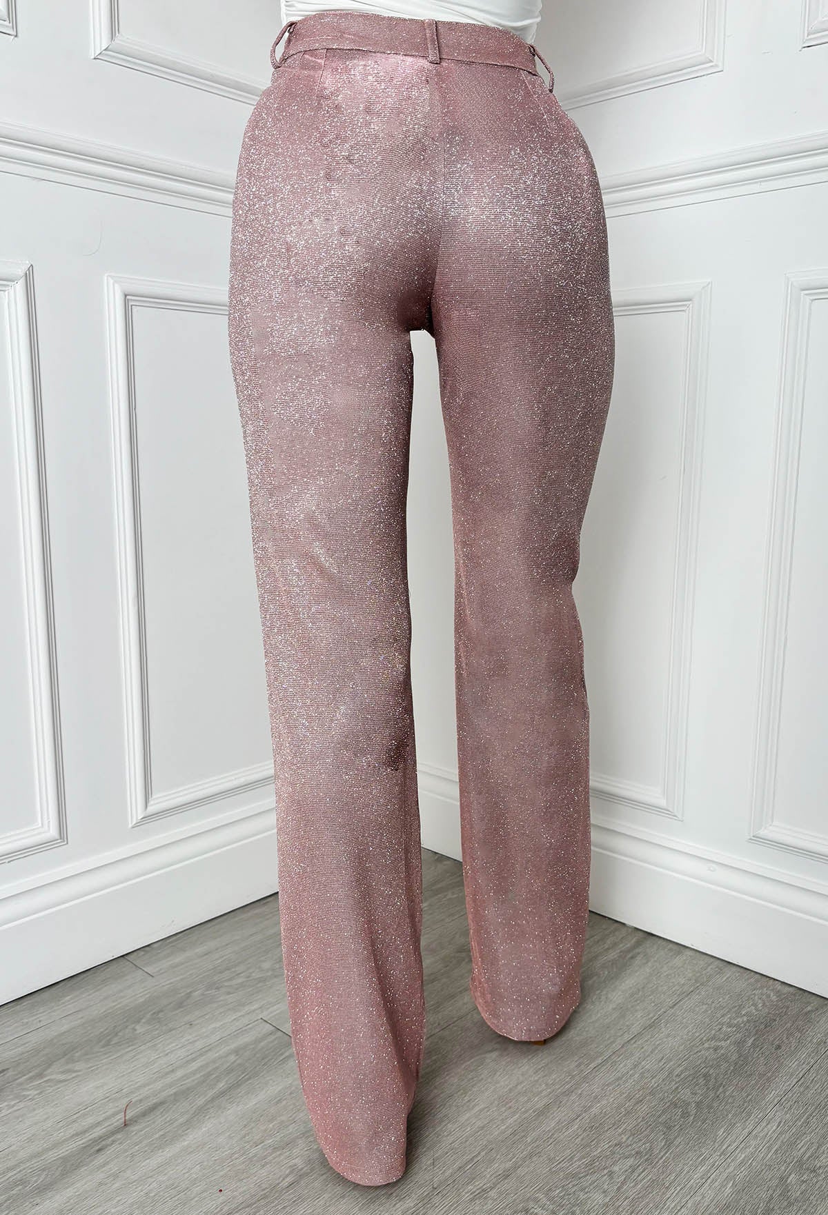 Divine Diva Pink Lurex Stretch Straight Leg Trousers - Image 2