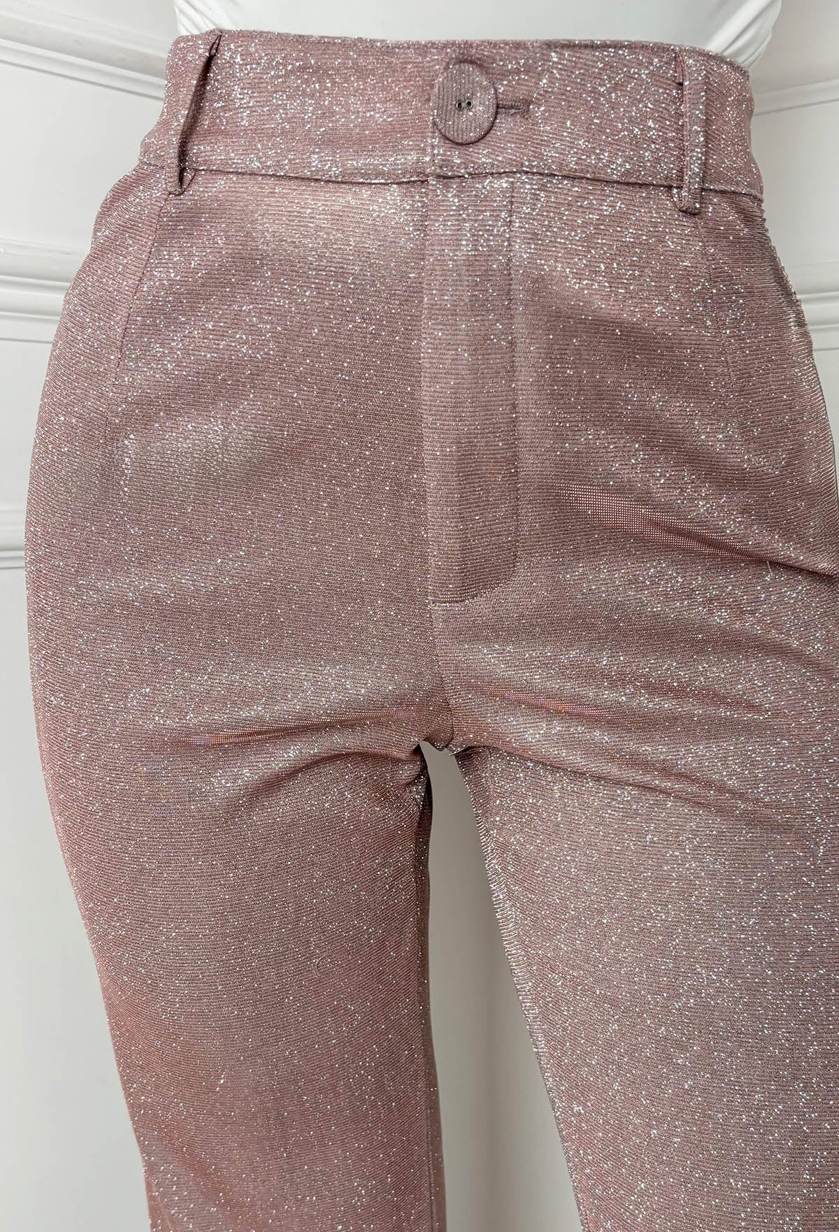 Divine Diva Pink Lurex Stretch Straight Leg Trousers - Image 3