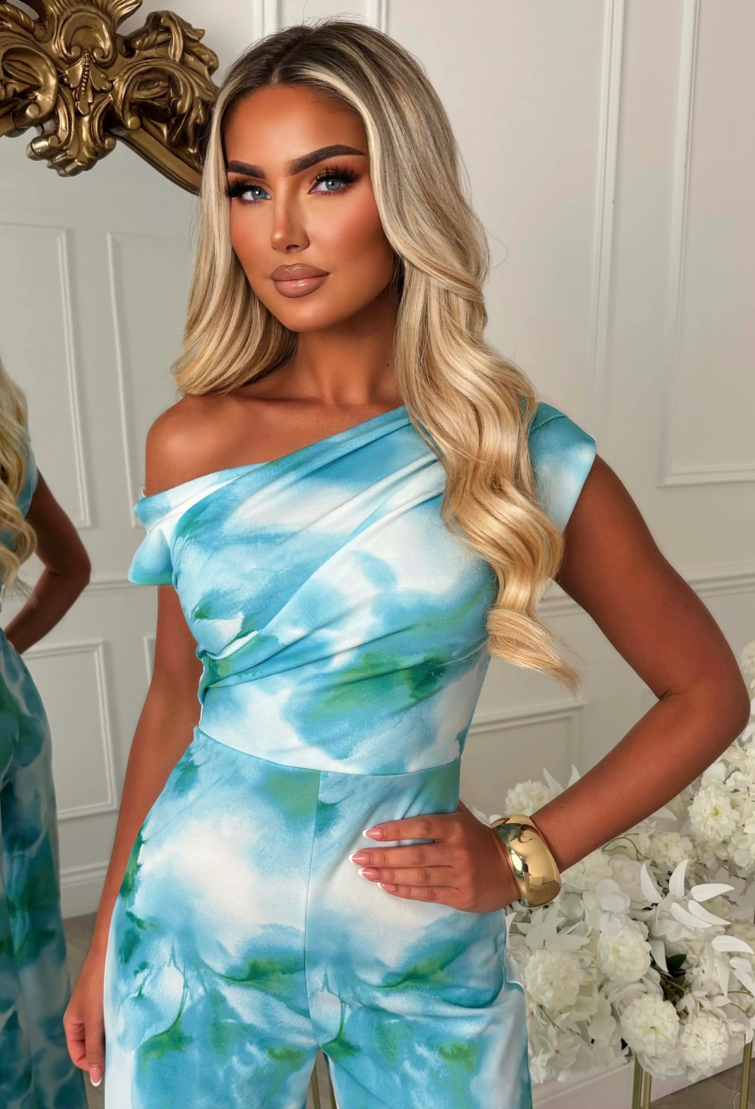Dixie Days Blue Off The Shoulder Floral Print Jumpsuit - Image 3