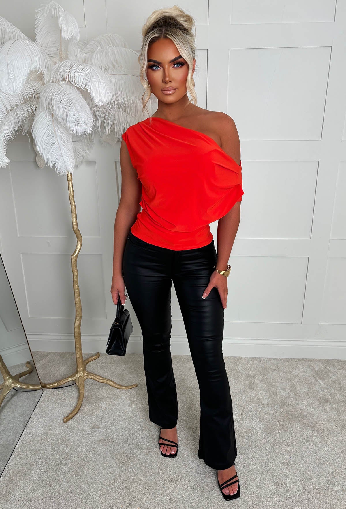 Dixie Red Ruched Shoulder Top - Image 4