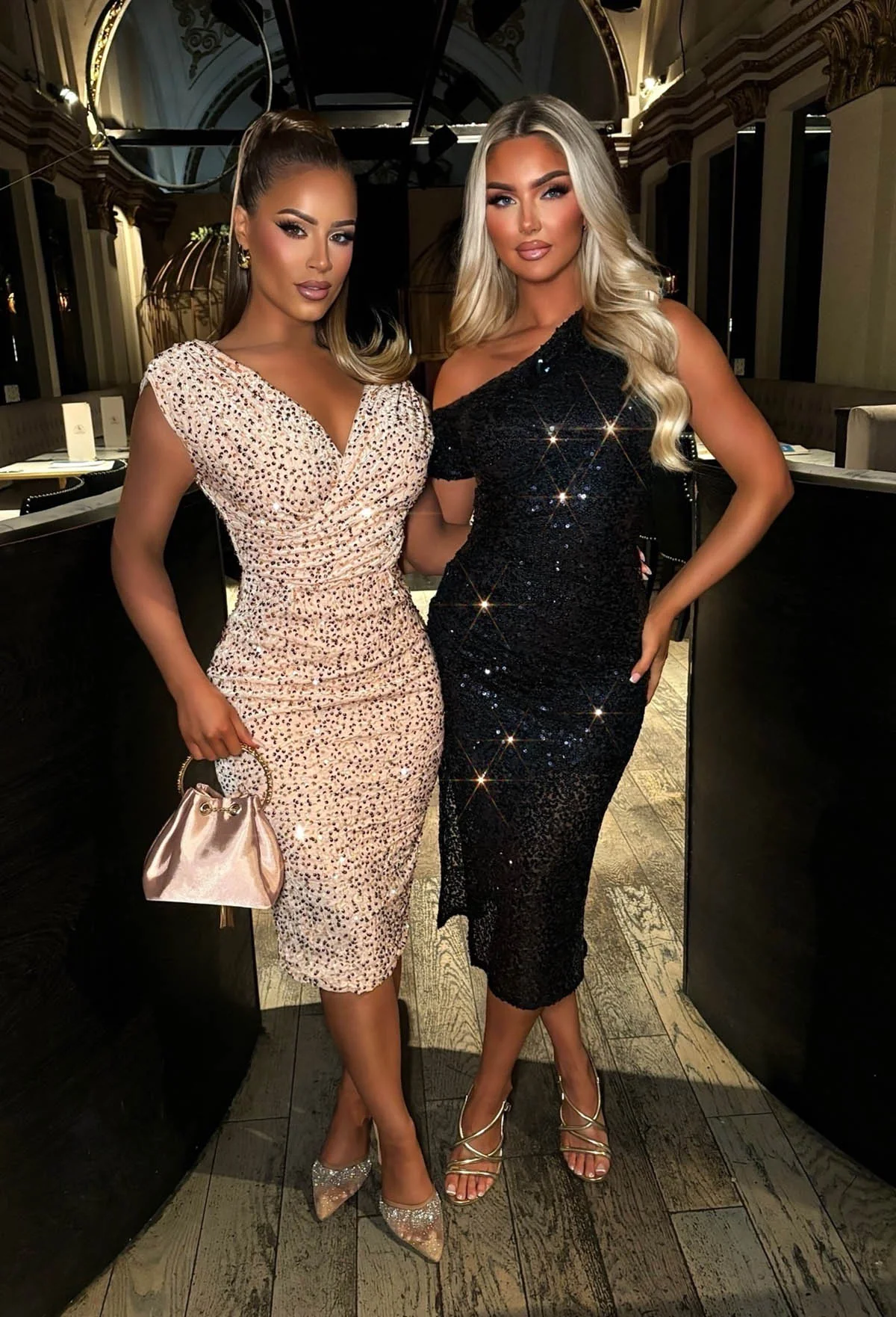 Dixie Sparkle Navy Off Shoulder Sequin Midi Dress - Image 2