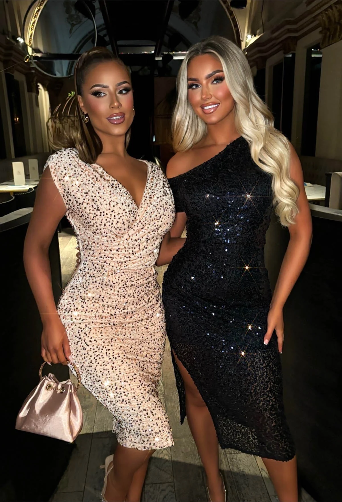 Dixie Sparkle Navy Off Shoulder Sequin Midi Dress - Image 4