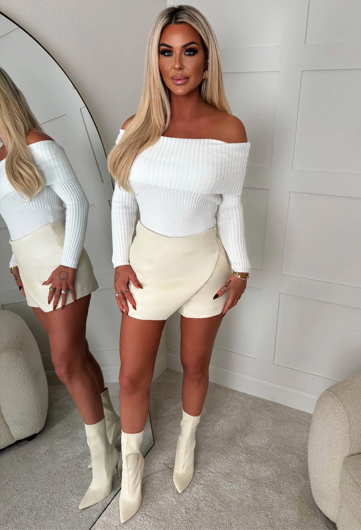 Don't Hold Back Nude Faux Leather Wrap Over Skort - Image 2