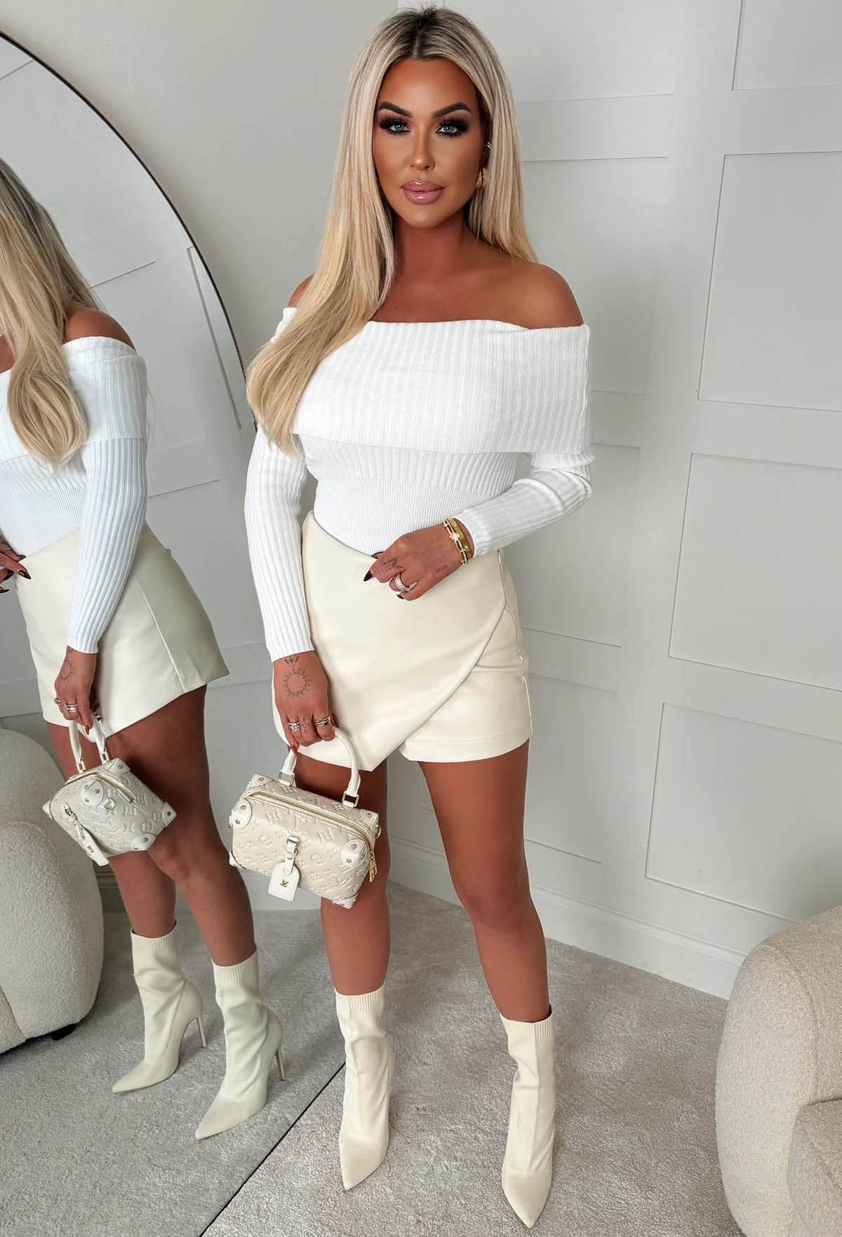 Don't Hold Back Nude Faux Leather Wrap Over Skort - Image 4