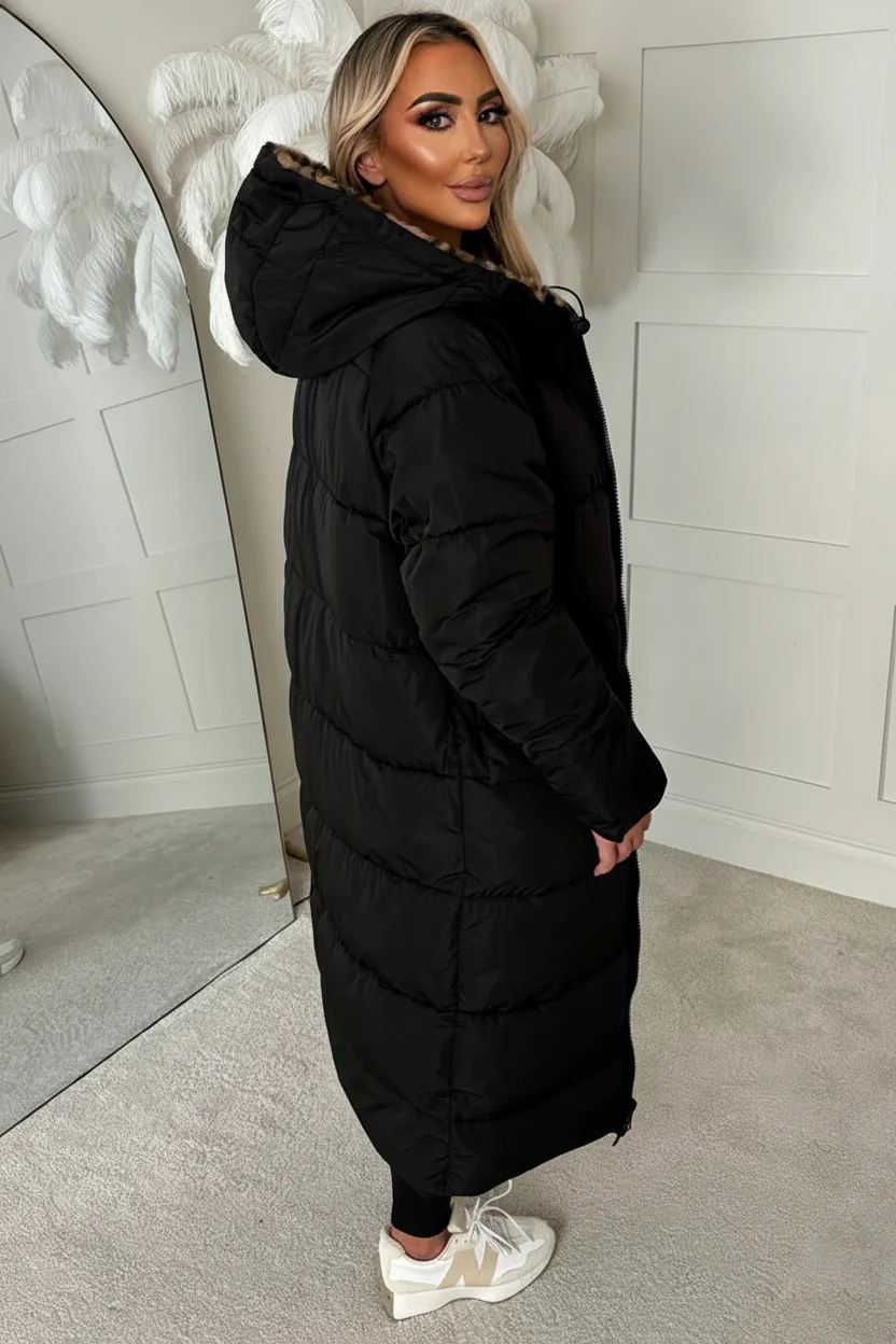 Double Trouble Leopard Reversible Borg Padded Puffer Coat - Image 3