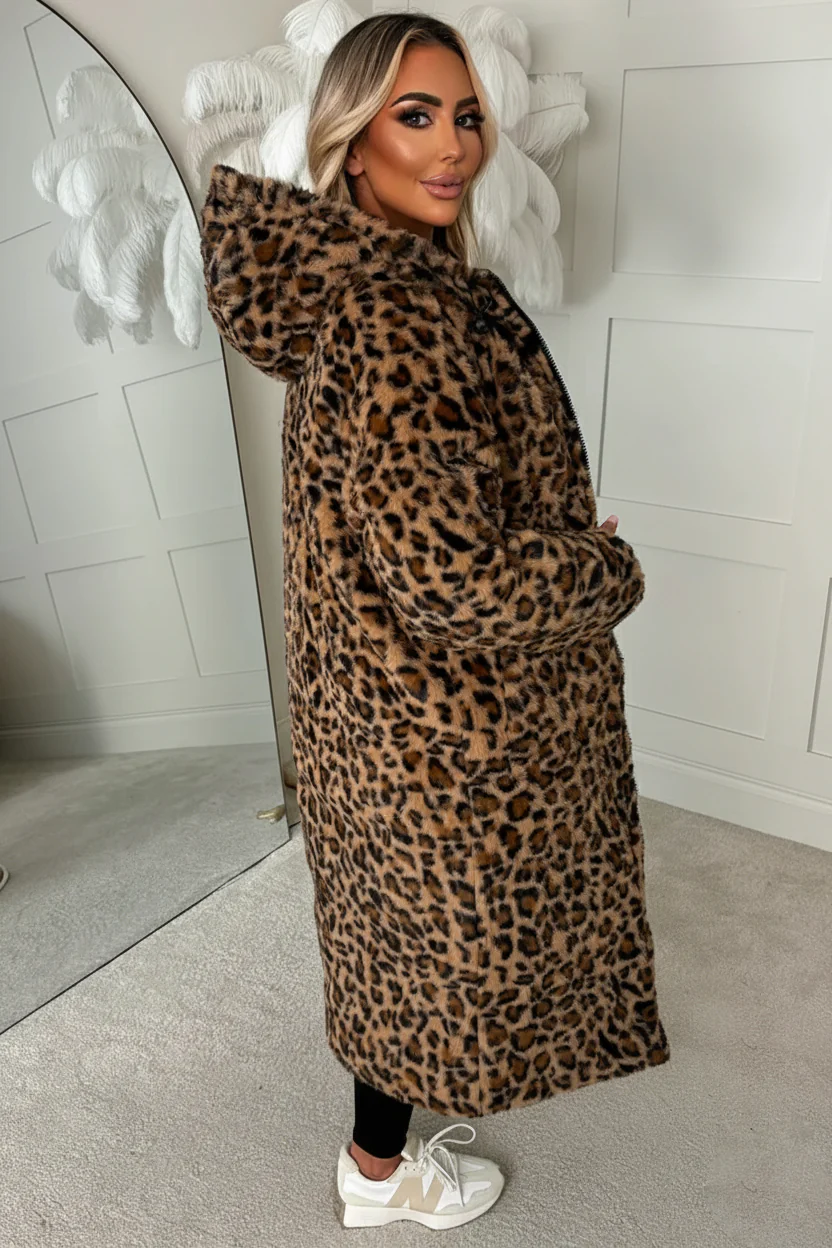 Double Trouble Leopard Reversible Borg Padded Puffer Coat - Image 4