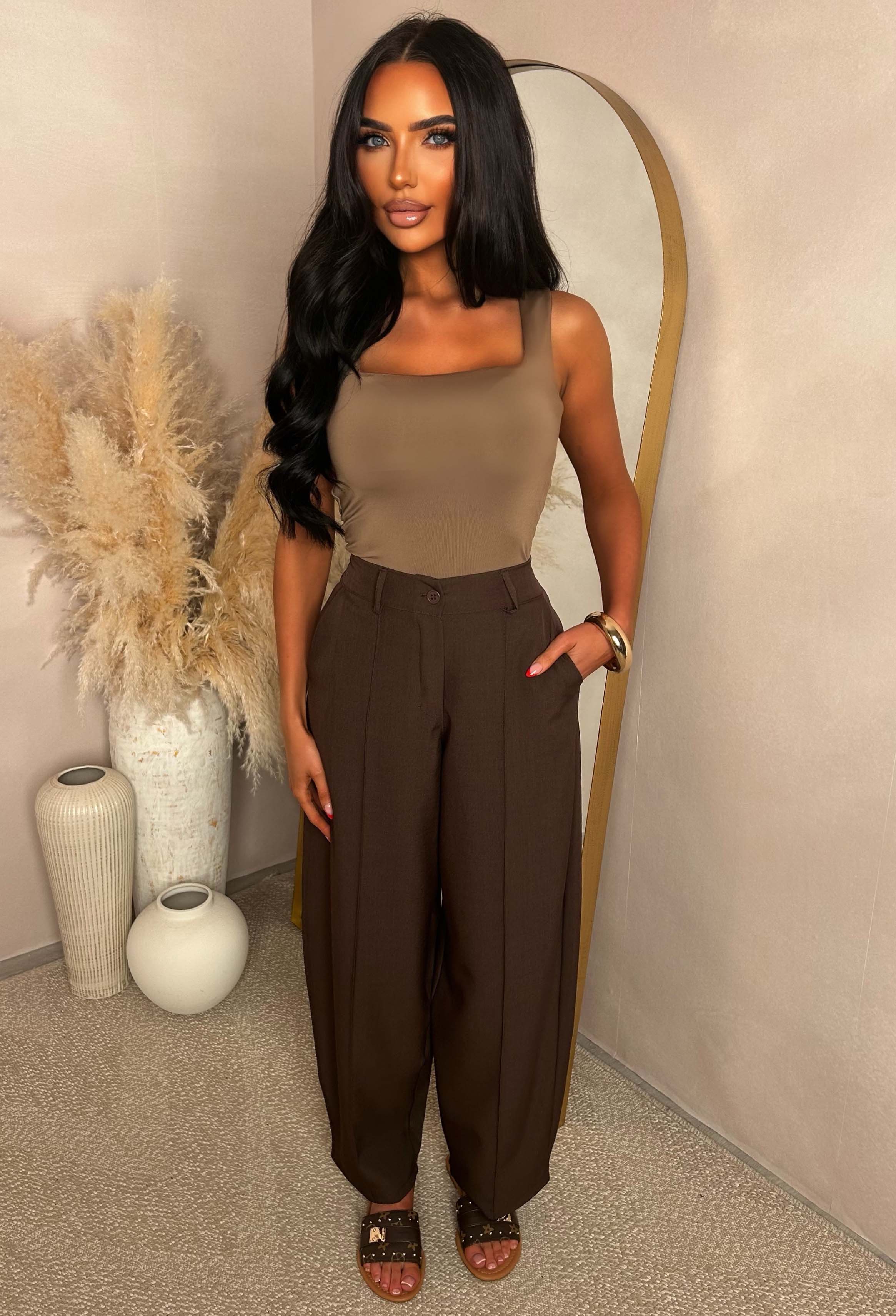 Dress For Success Brown Barrel Fit Elasticated Waistband Trousers - Image 3