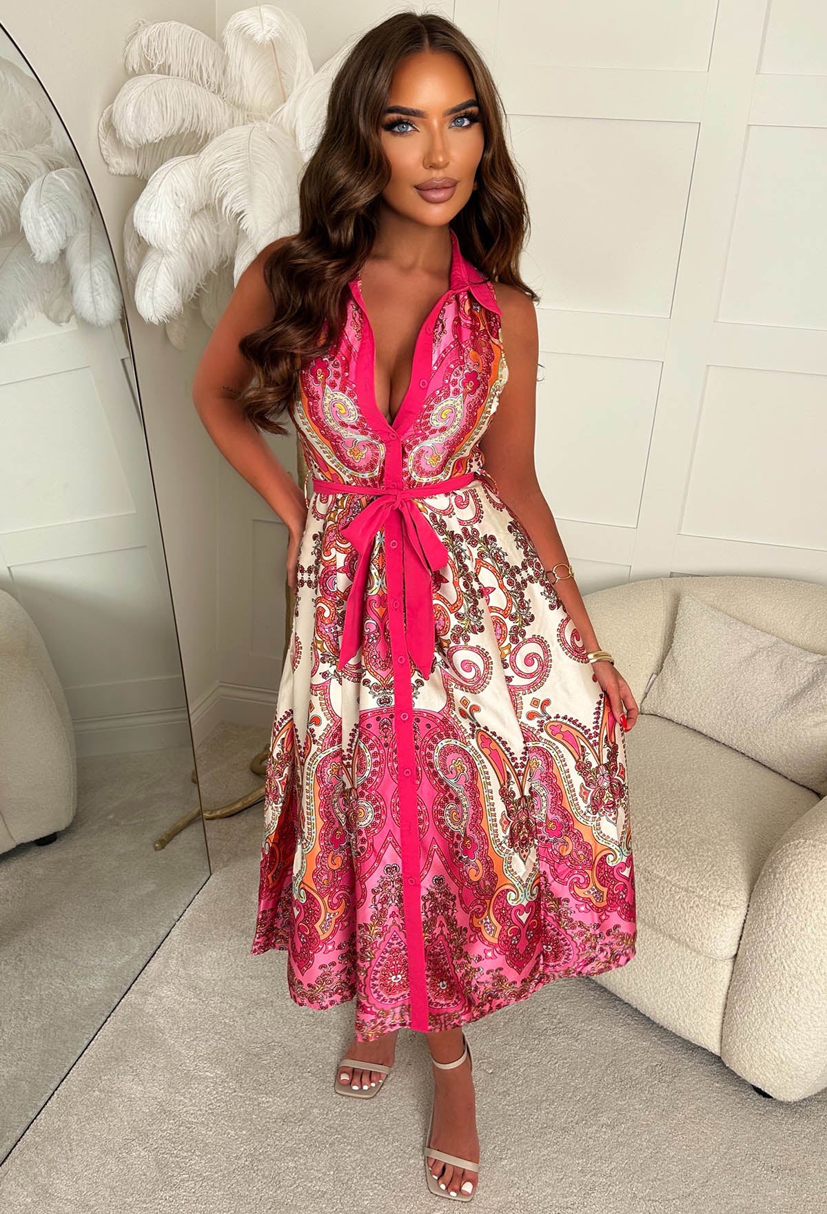 Dubai Dreams Multi Luxury Satin Print Maxi Dress - Image 3