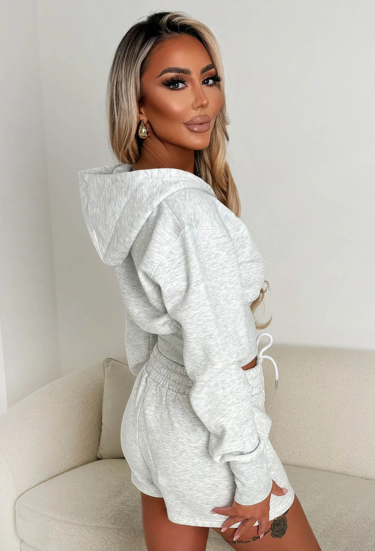 Elevated Ease Grey Zipped Hoodie & Shorts Lounge Co-Ord Set - Image 2