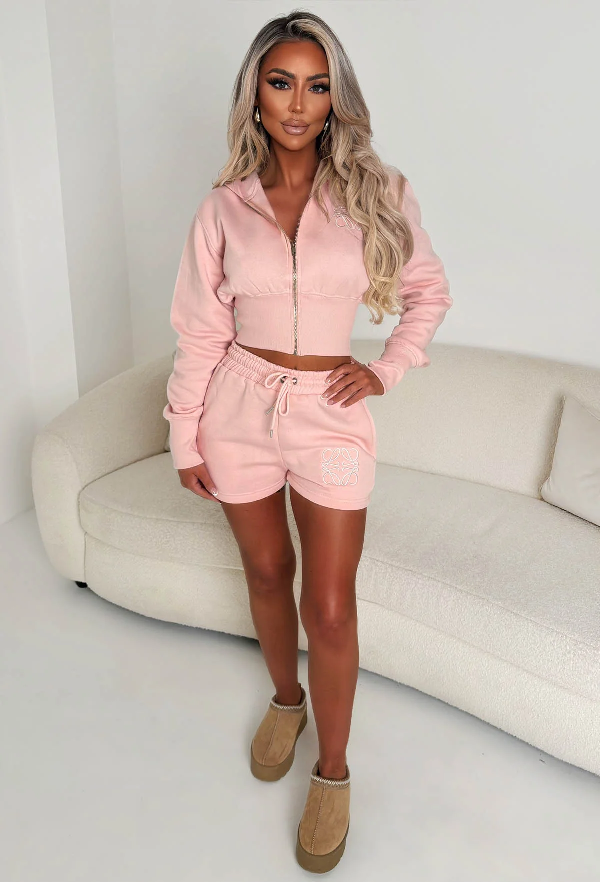 Elevated Ease Pink Zipped Hoodie & Shorts Lounge Co-Ord Set - Image 3