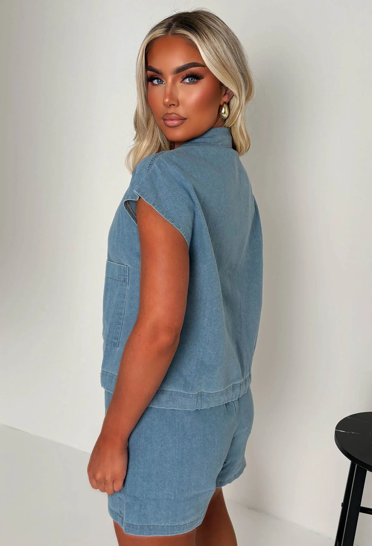Eloise Light Blue Denim Shorts Co-Ord Set - Image 3